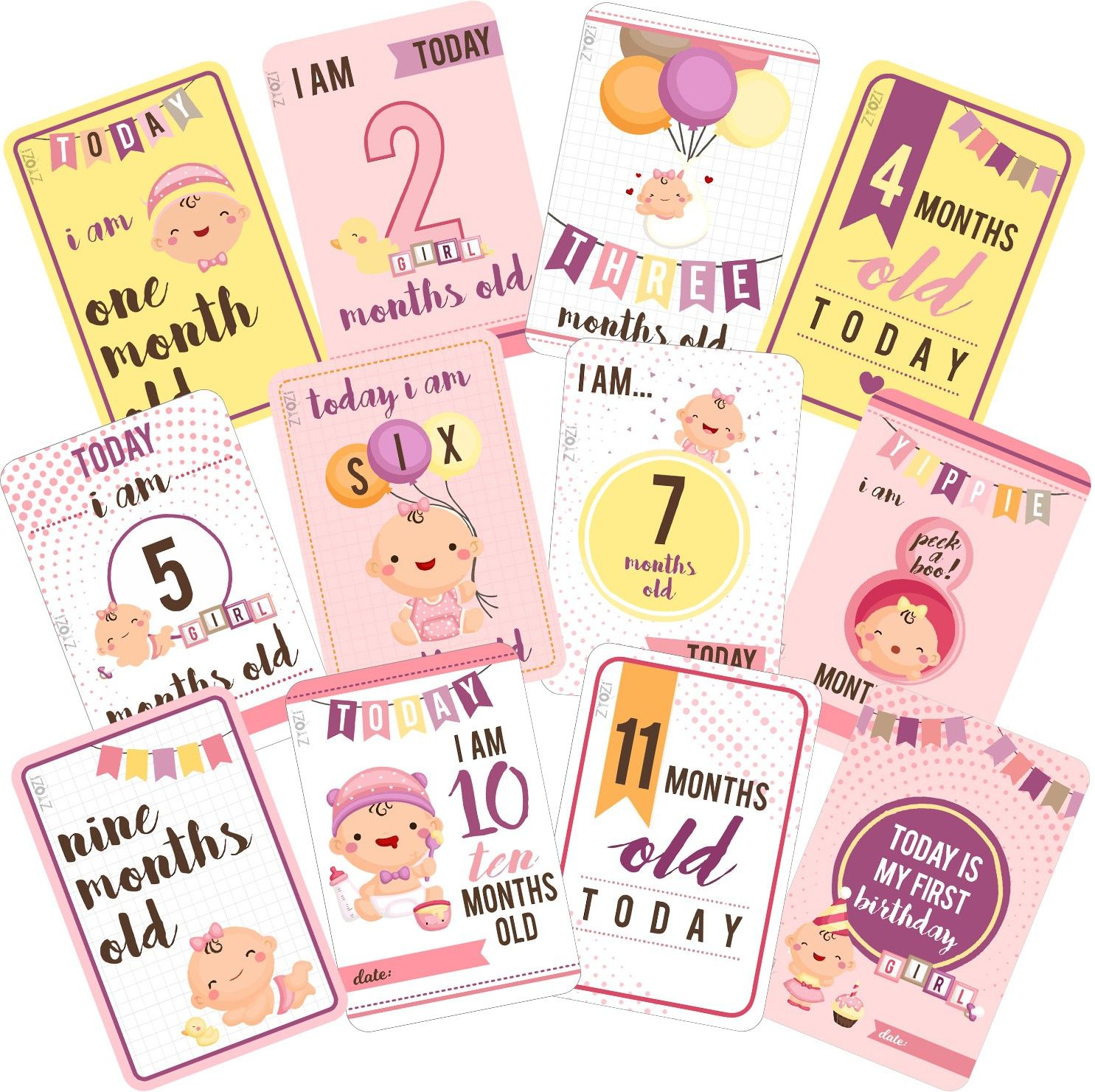 Newborn Baby Monthly Age Milestone Cards, Record 0-12 Months Growth(Pack of 12) Greeting Card