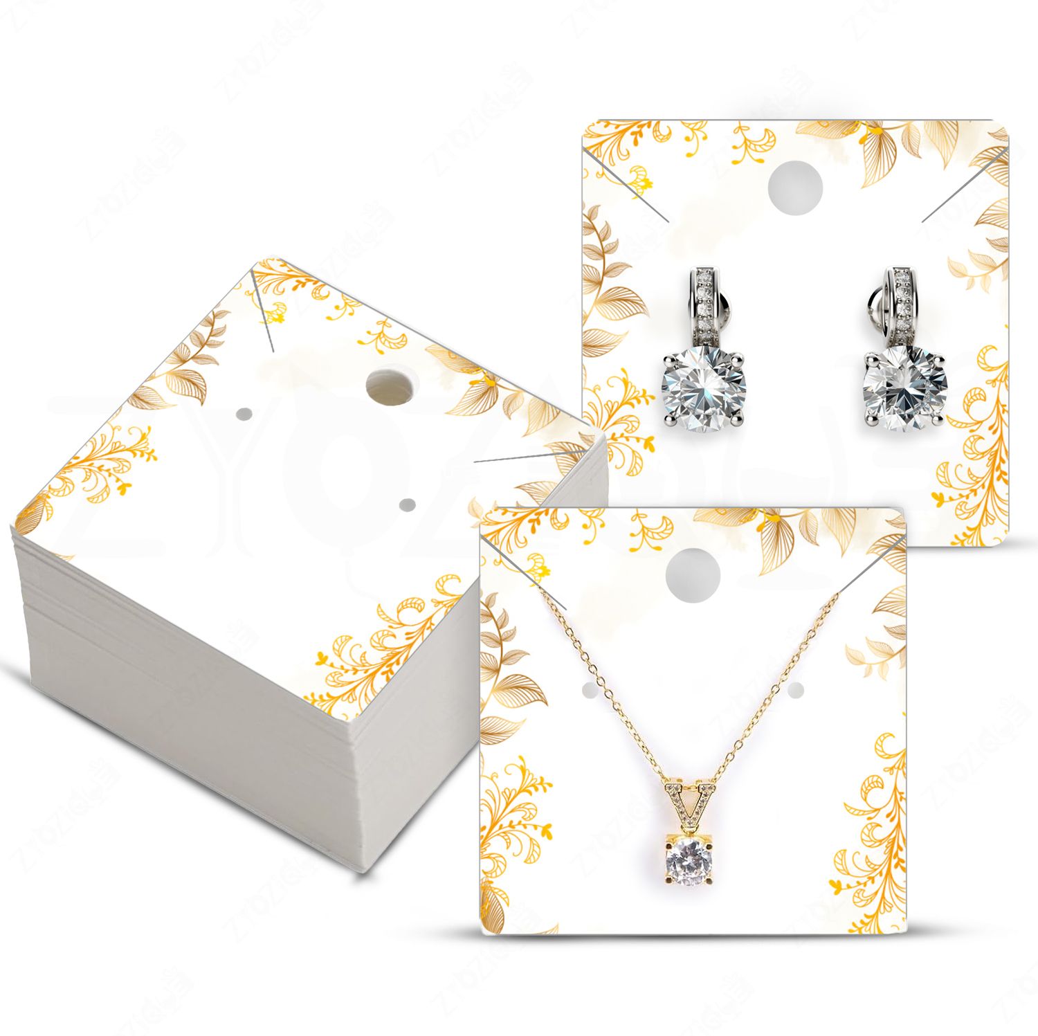 zyozi Jewellery Display Cards for Necklace & Earring, Floral Gold Leaf Design | Business Card-picture-30