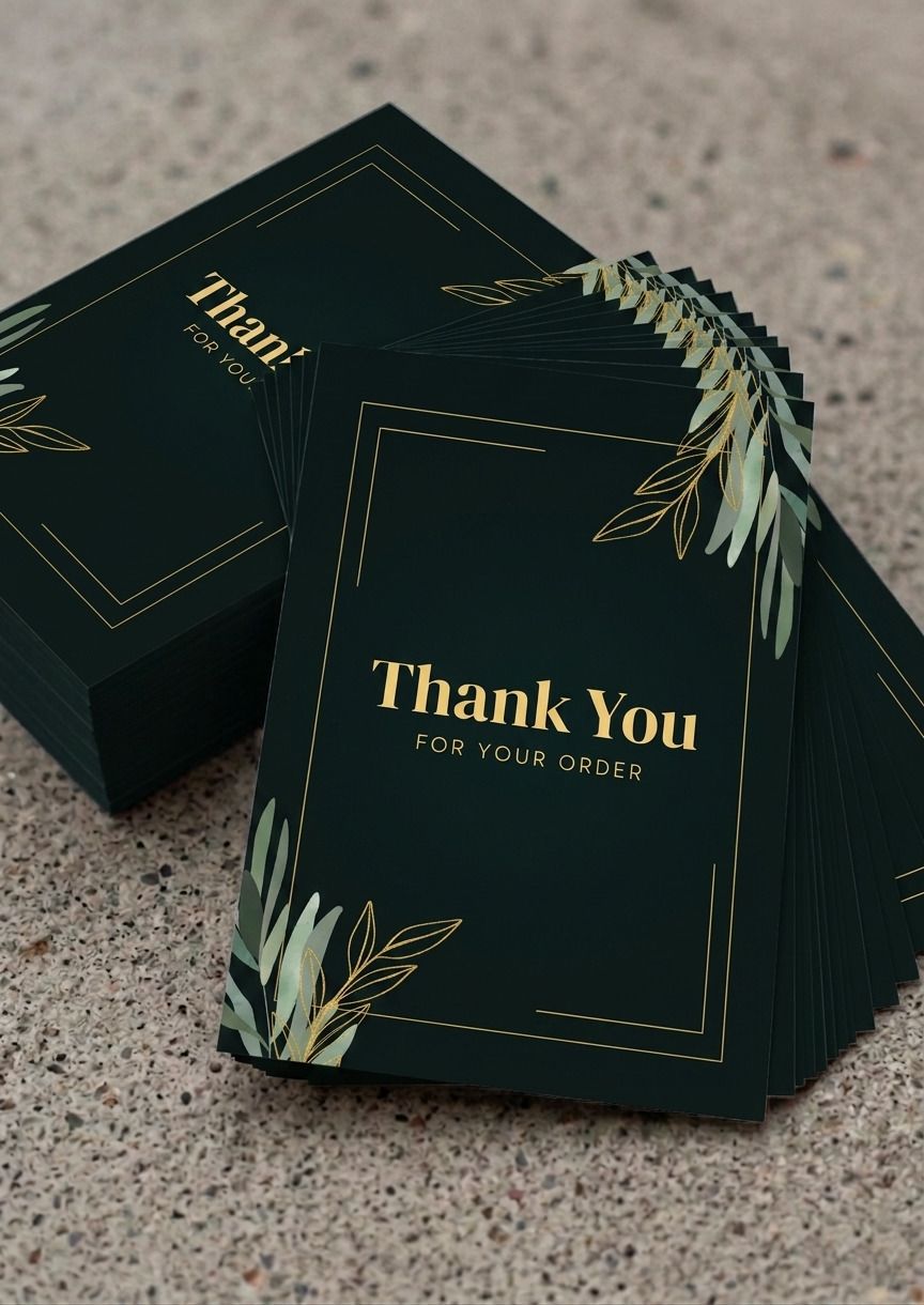 Premium Dark Green Gold Floral Thank You Card (Pack of 100) Greeting Card-image-43