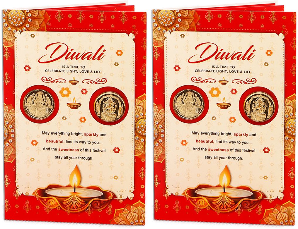 Diwali Aarti with Golden Coins Greeting Card Pack of 2 Greeting Card-image-38
