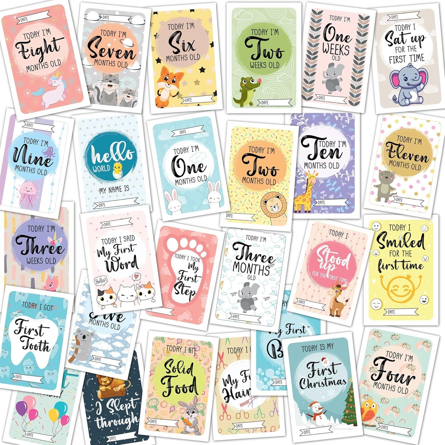 Baby Monthly Milestone Cards, Animal Different Pattern,Record 0-12 Months Growth Post Card-image-24