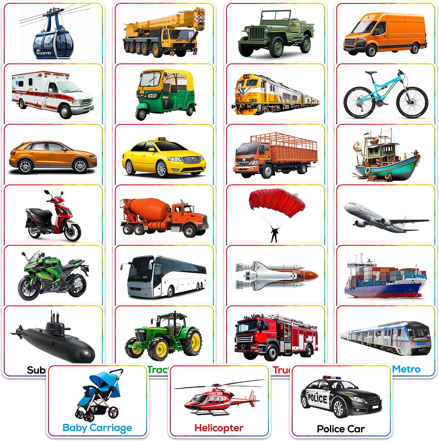 27 Pcs Transportation Flash Cards For Kids, Memory Matching Easy & Fun Learning Post Card-image-23