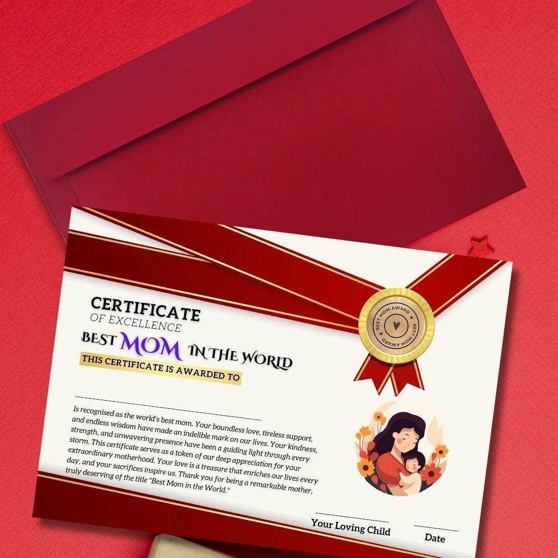 aanyacentric Best Mother Certificate 11.7x8.3inches A4 Size with Envelope For Mom Maa Mummy Greeting Card-picture-25