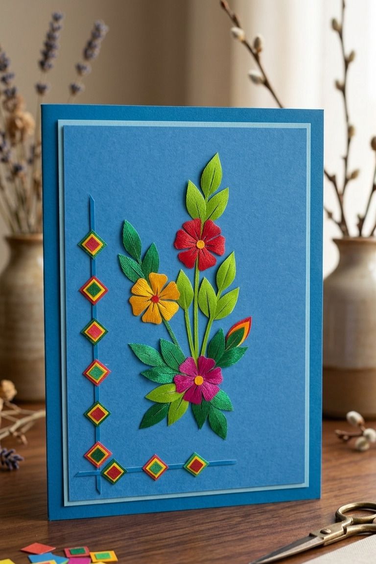 lapis moon Handmade card made with Ribbon for any occasion Christmas day etc Greeting Card-picture-43