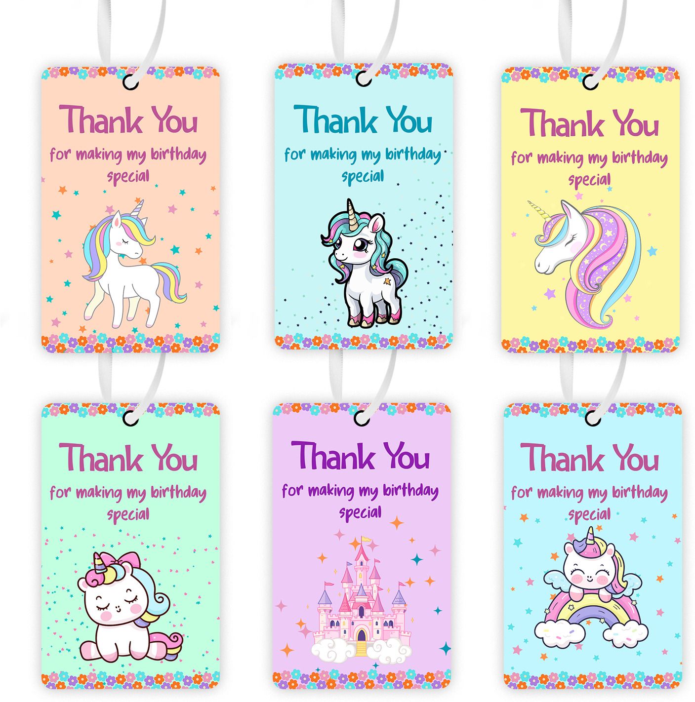 tishna Dream Unicorn Thank You Tags, 4x2.5 Inch, Birthday Party Return Gift Greeting Card-picture-15