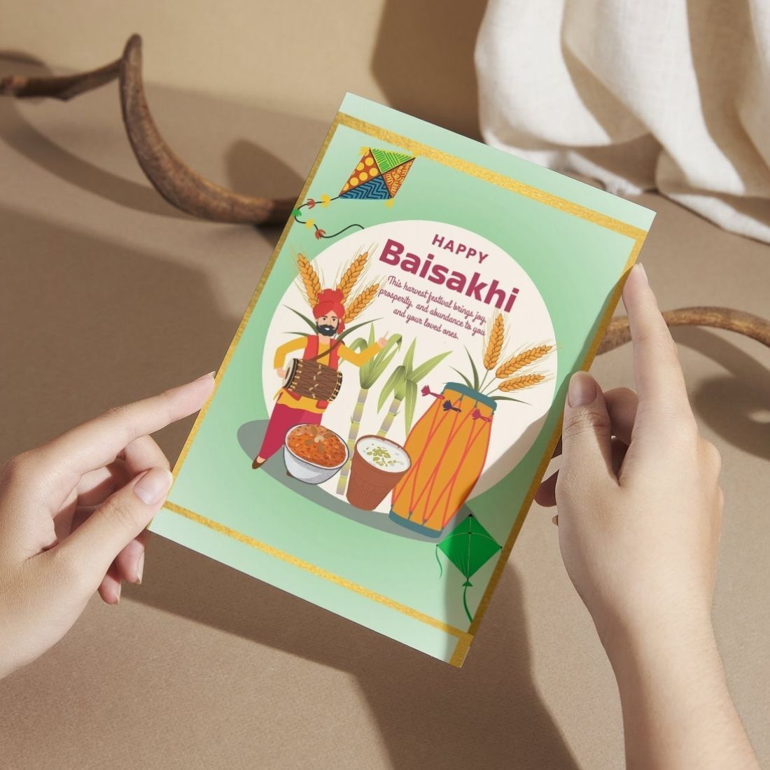 aanyacentric 5.8x8.3inch Baisakhi Punjabi Festival for Family, Friends & Red Envelope Greeting Card-picture-12