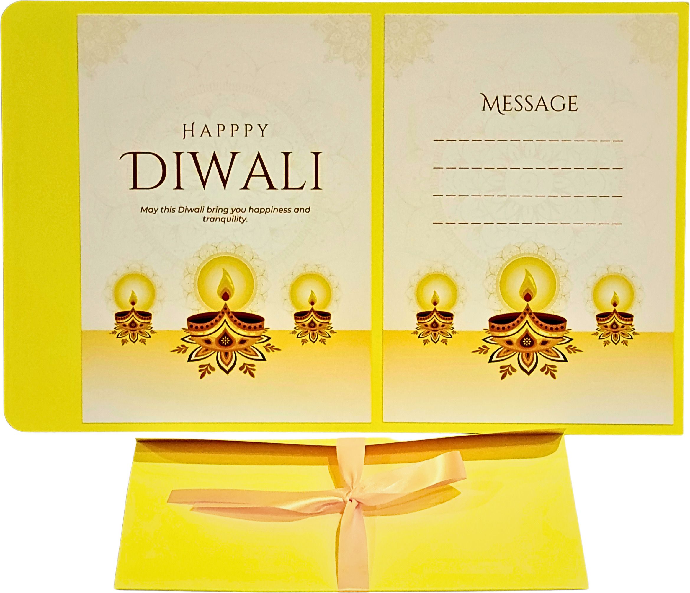 Happy Diwali Greeting Card with Message Space, Yellow and Beige Greeting Card-image-7