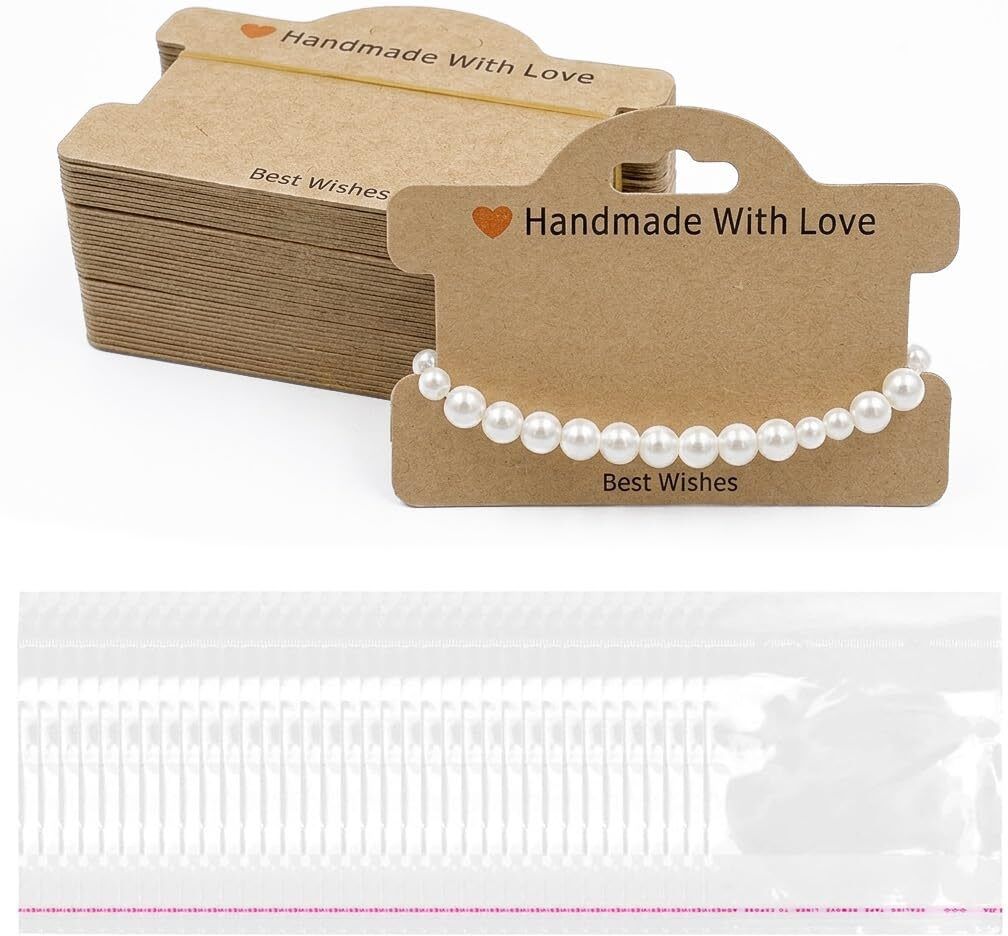 elephantboat 100PCS Jewelry Display Cards with Clear Pouches for Bracelets and Necklaces Business Card-picture-20