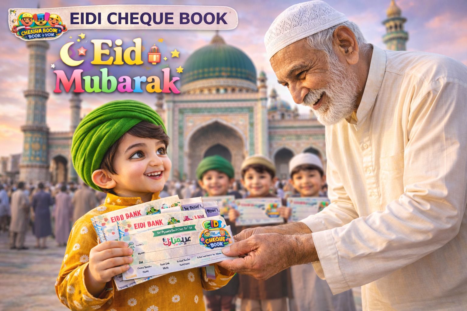 Eidi Cheque Book 12 Greeting Card