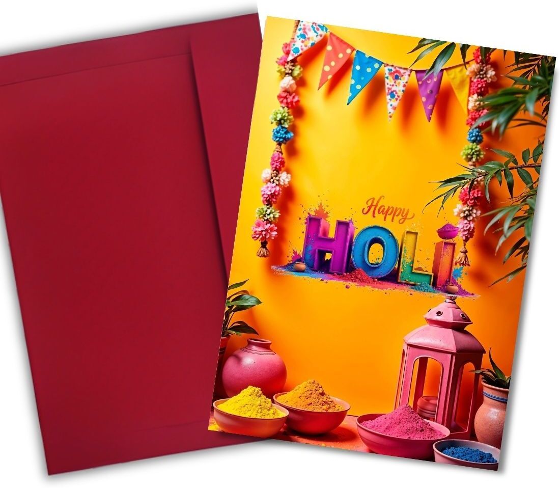 aanyacentric 8.3x11.7inch Holi Festival with Premium Red Envelope Greeting Card-picture-26