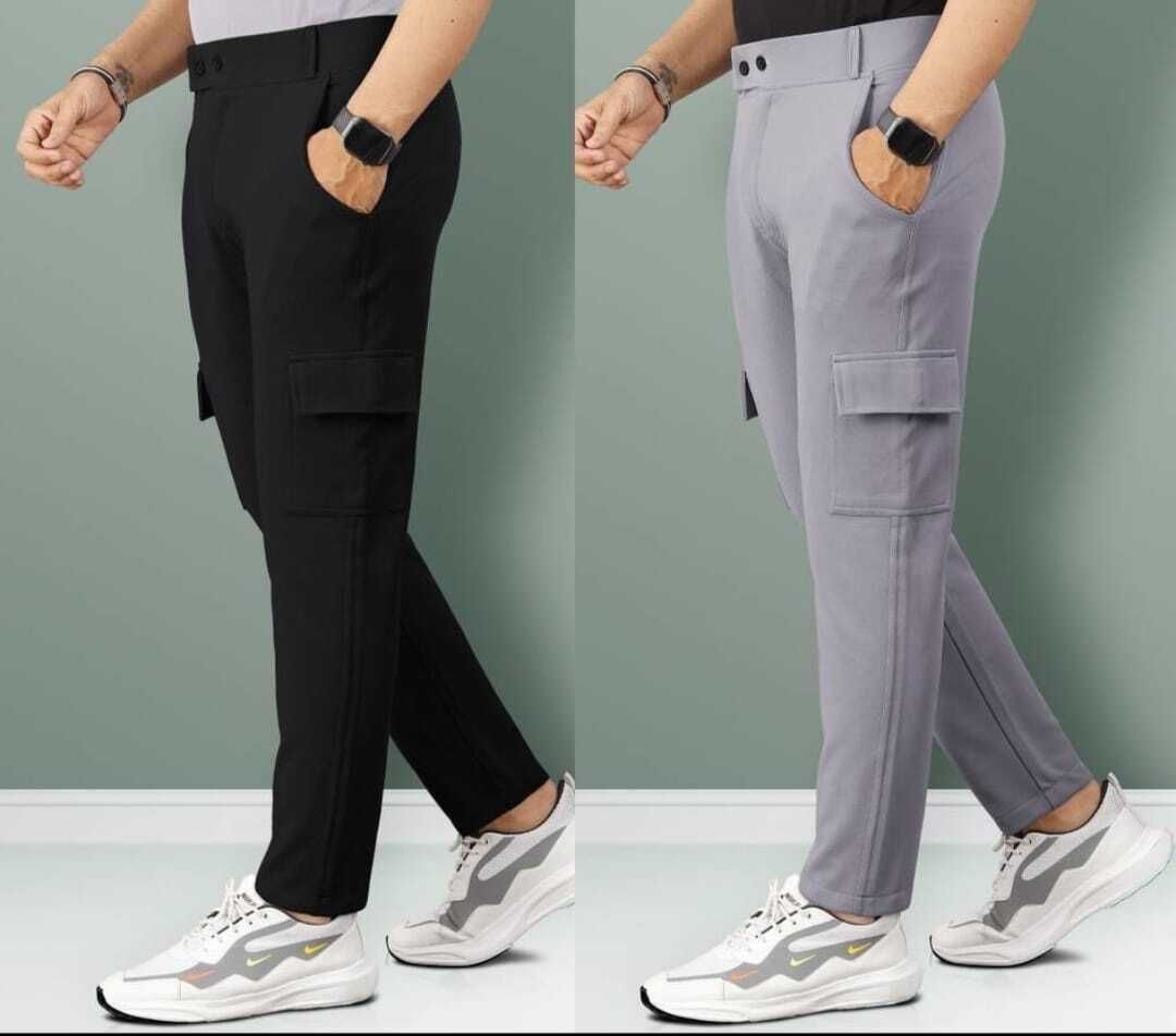 rozebee Pack of 2 Men Self Design Black, Silver Track Pants-picture-28