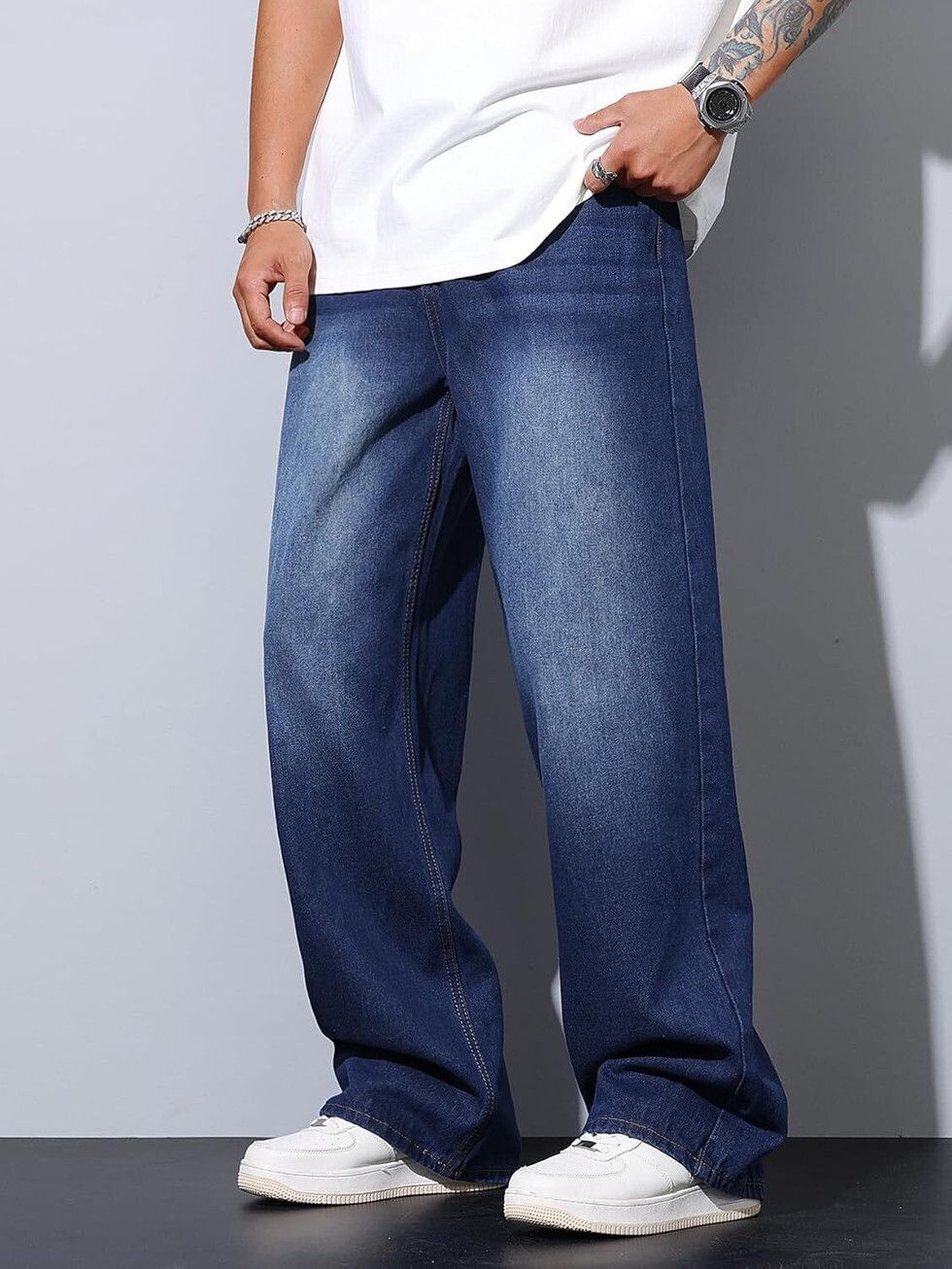 often trend Men Loose Fit Mid Rise Dark Grey Jeans-picture-21