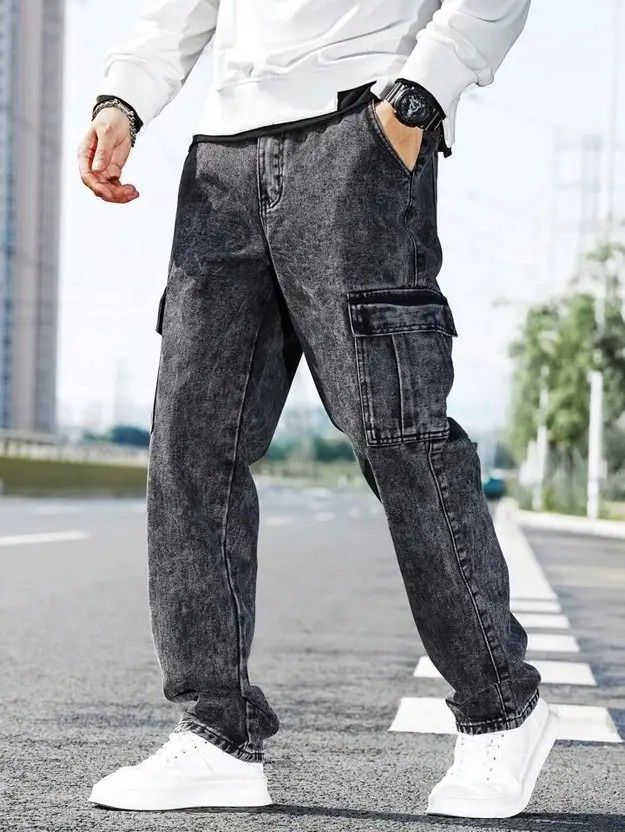 playfeel Men Loose Fit Mid Rise Dark Grey Jeans-picture-19