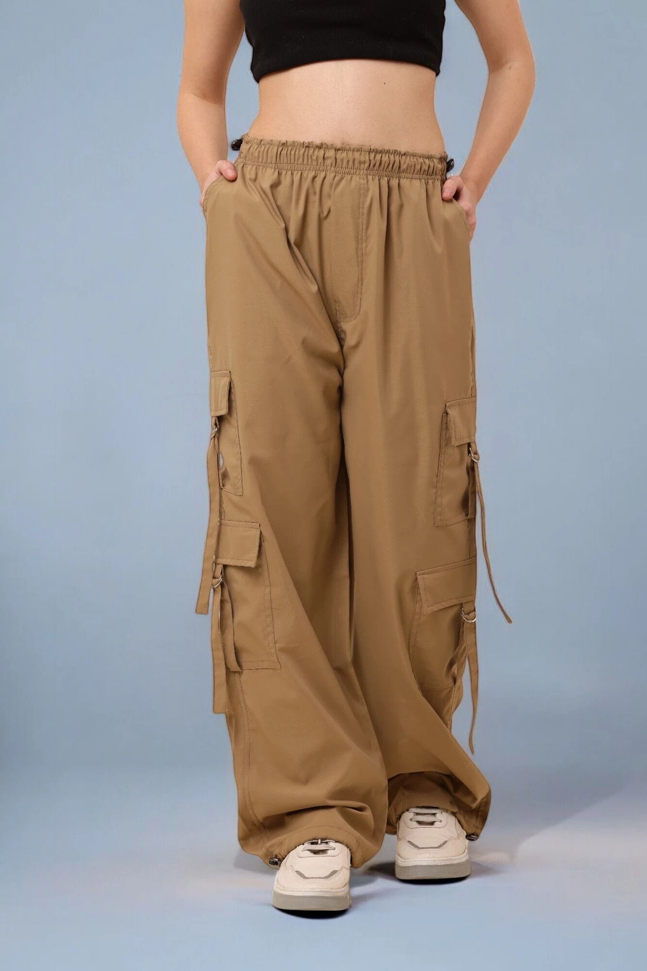 High Waist Pants With 6-Pocket Loose Fit For Women Cargos-image-9