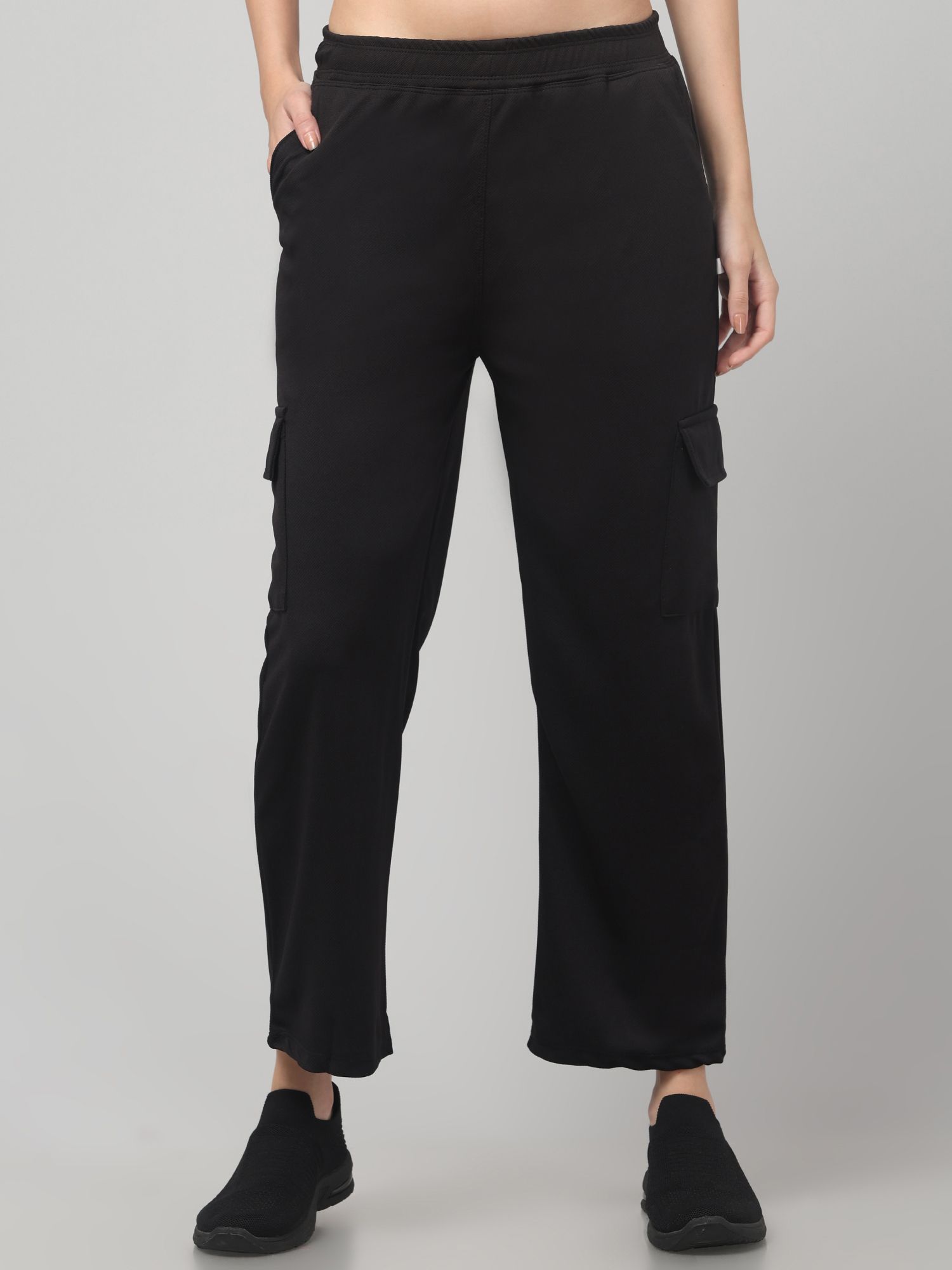 Women Solid Black Track Pants-image-38