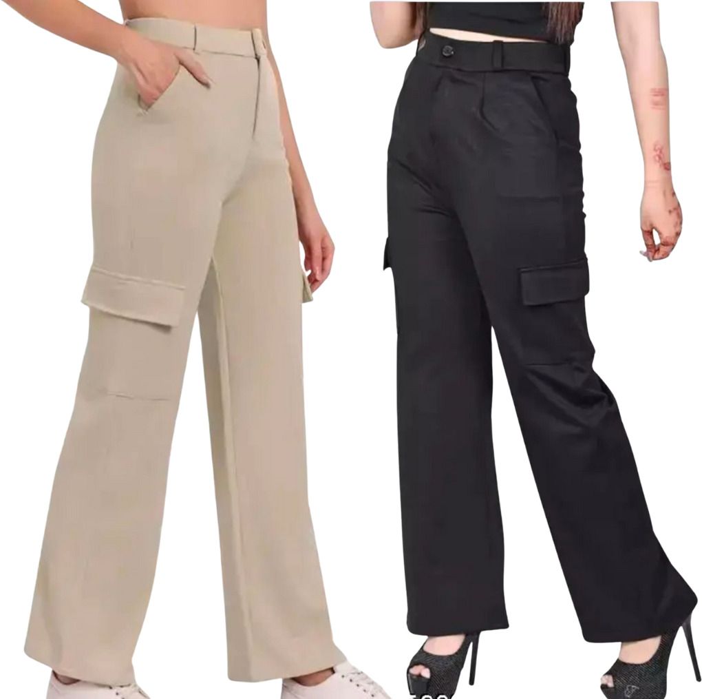 arc Pack of 2 Women Solid Beige, Black Track Pants-picture-20