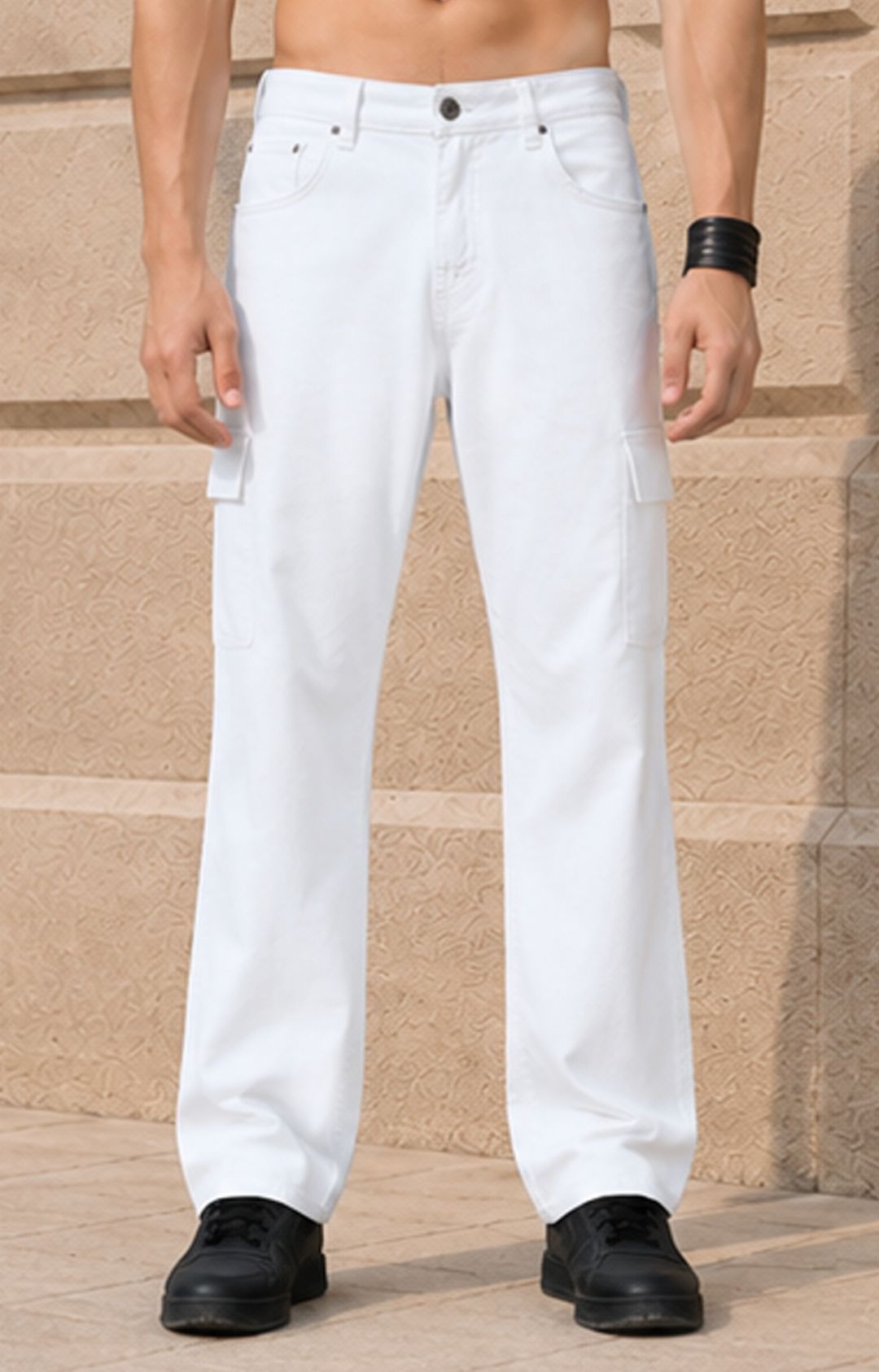 szn Men Regular Mid Rise White Jeans-picture-13