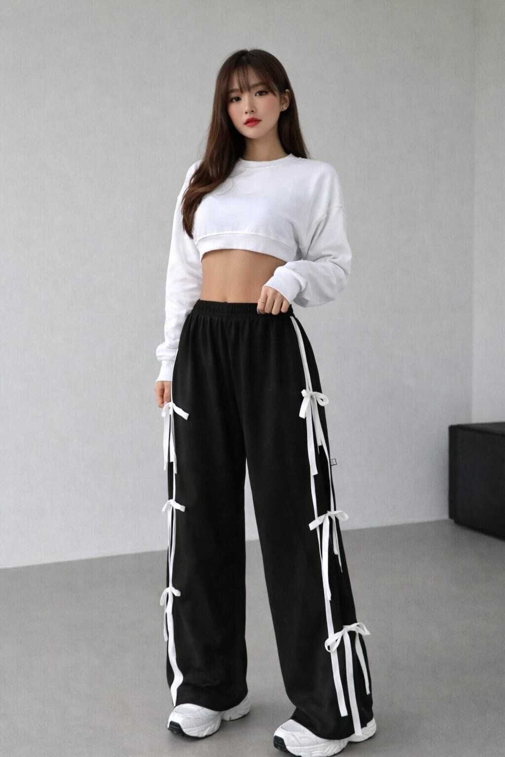 nihal Women Black, White Lycra Blend Trousers-picture-9