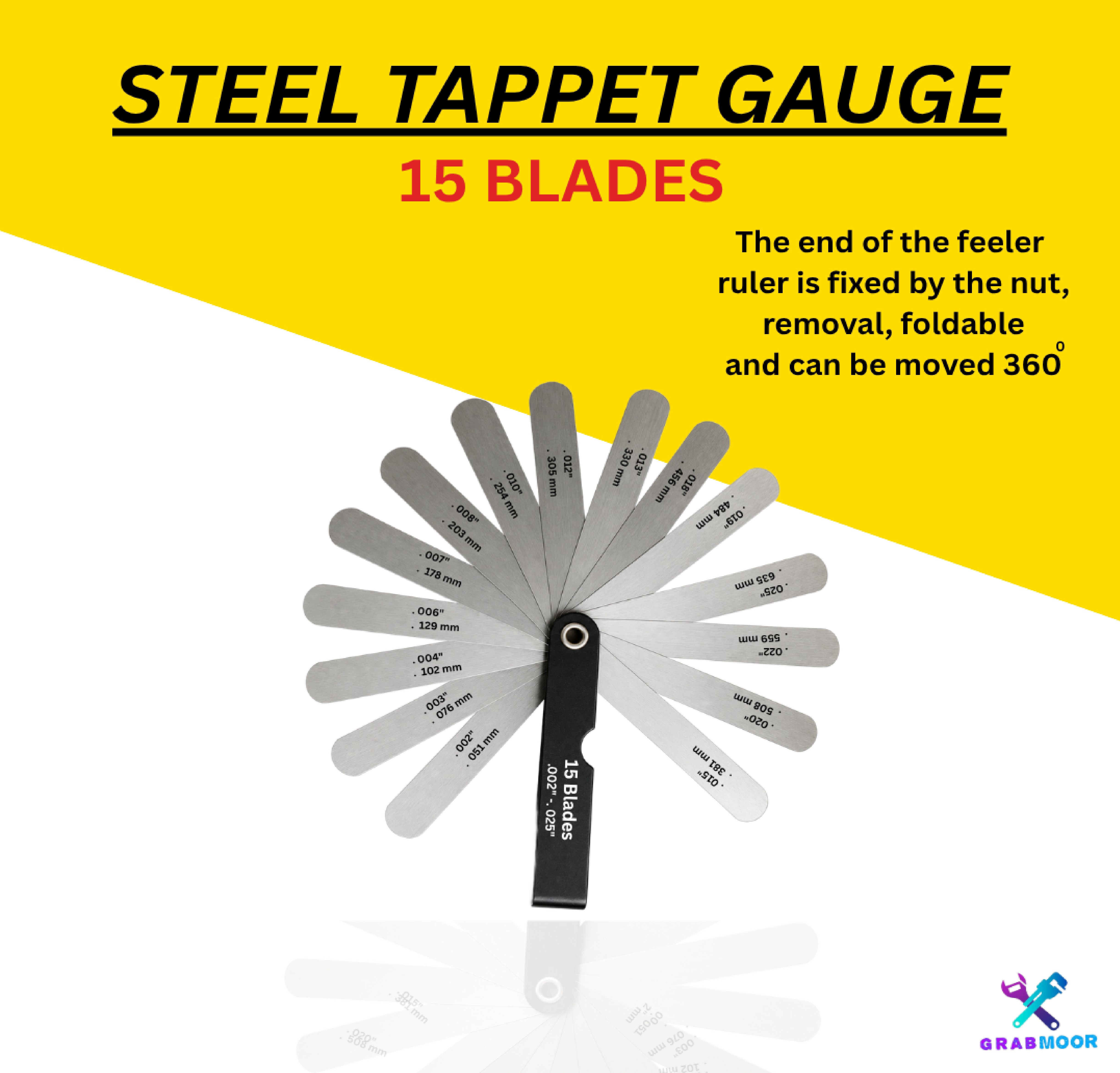grabmoor 15 Blade Metric Feeler Gauge 0.002'–0.025" Valve Clearance,Tappet Adjustment B1J Marking Gauge-picture-25