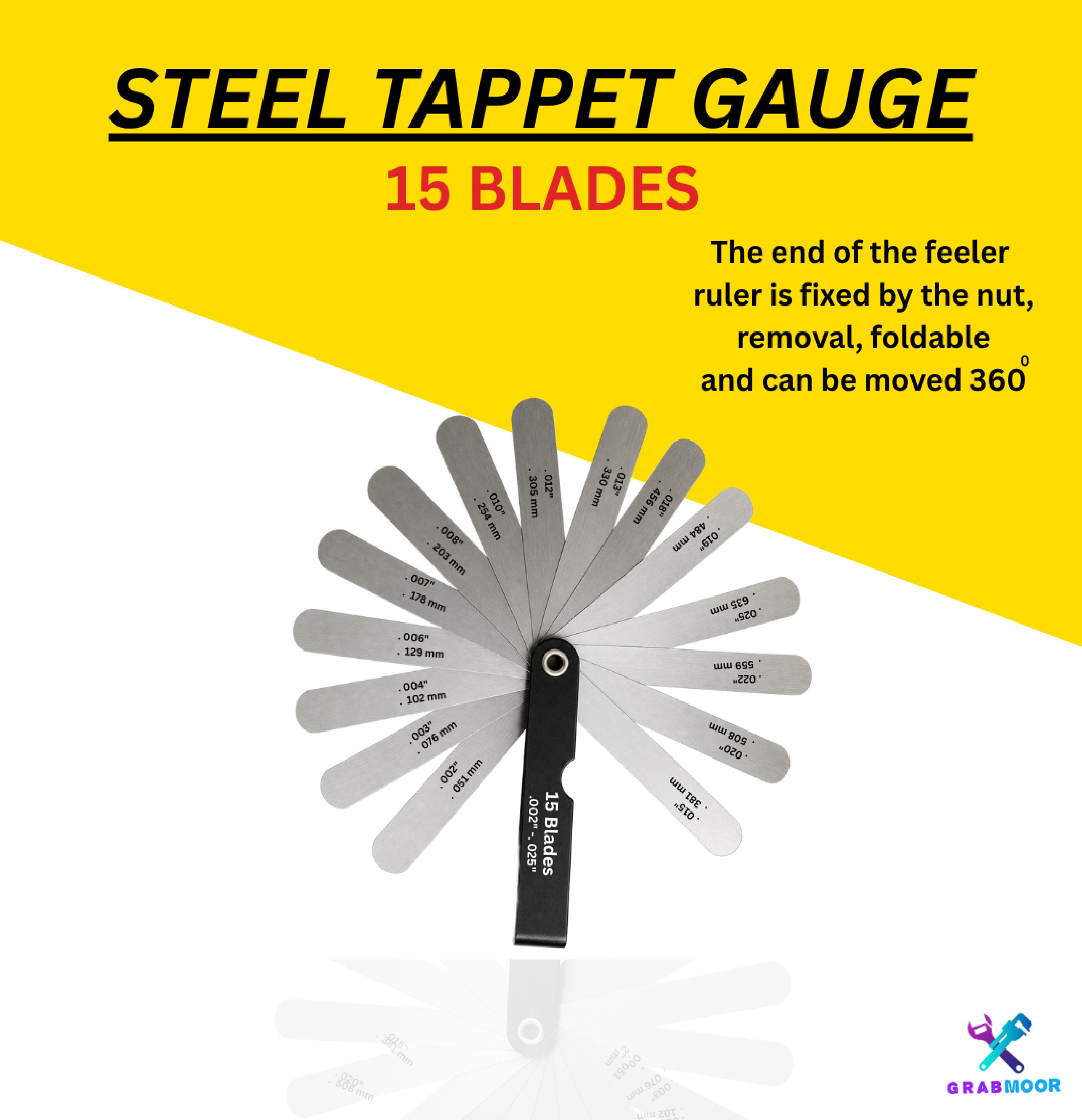 grabmoor 15 Blade Metric Feeler Gauge 0.002'–0.025" Valve Clearance,Tappet Adjustment B1F Marking Gauge-picture-24
