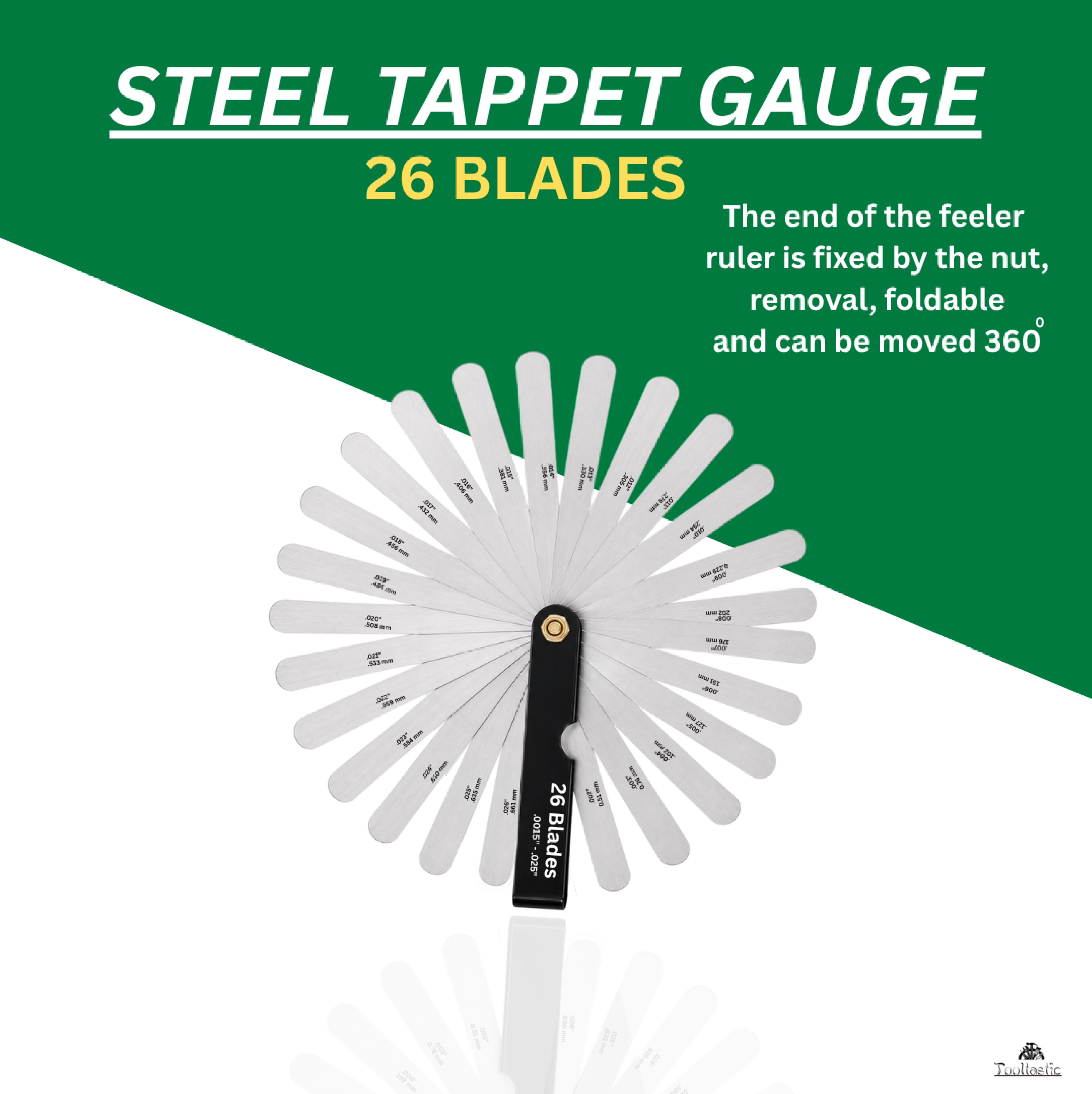 tooltastic 26 Blade Metric Feeler Gauge 0.0015'–0.025" Valve Clearance,Tappet Adjustment 4K Marking Gauge-picture-16