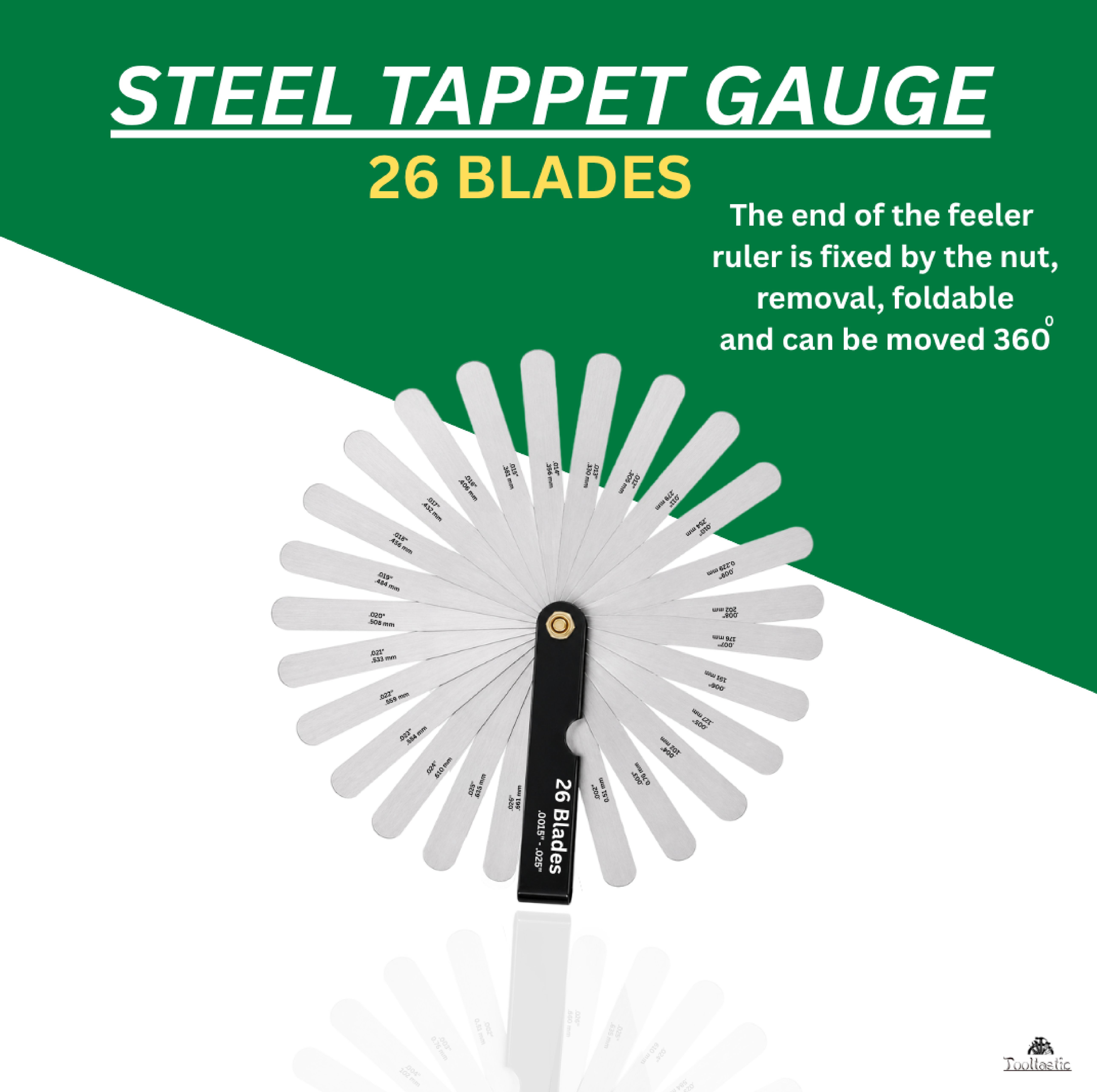 tooltastic 26 Blade Metric Feeler Gauge 0.0015'–0.025" Valve Clearance,Tappet Adjustment 4M Marking Gauge-picture-18