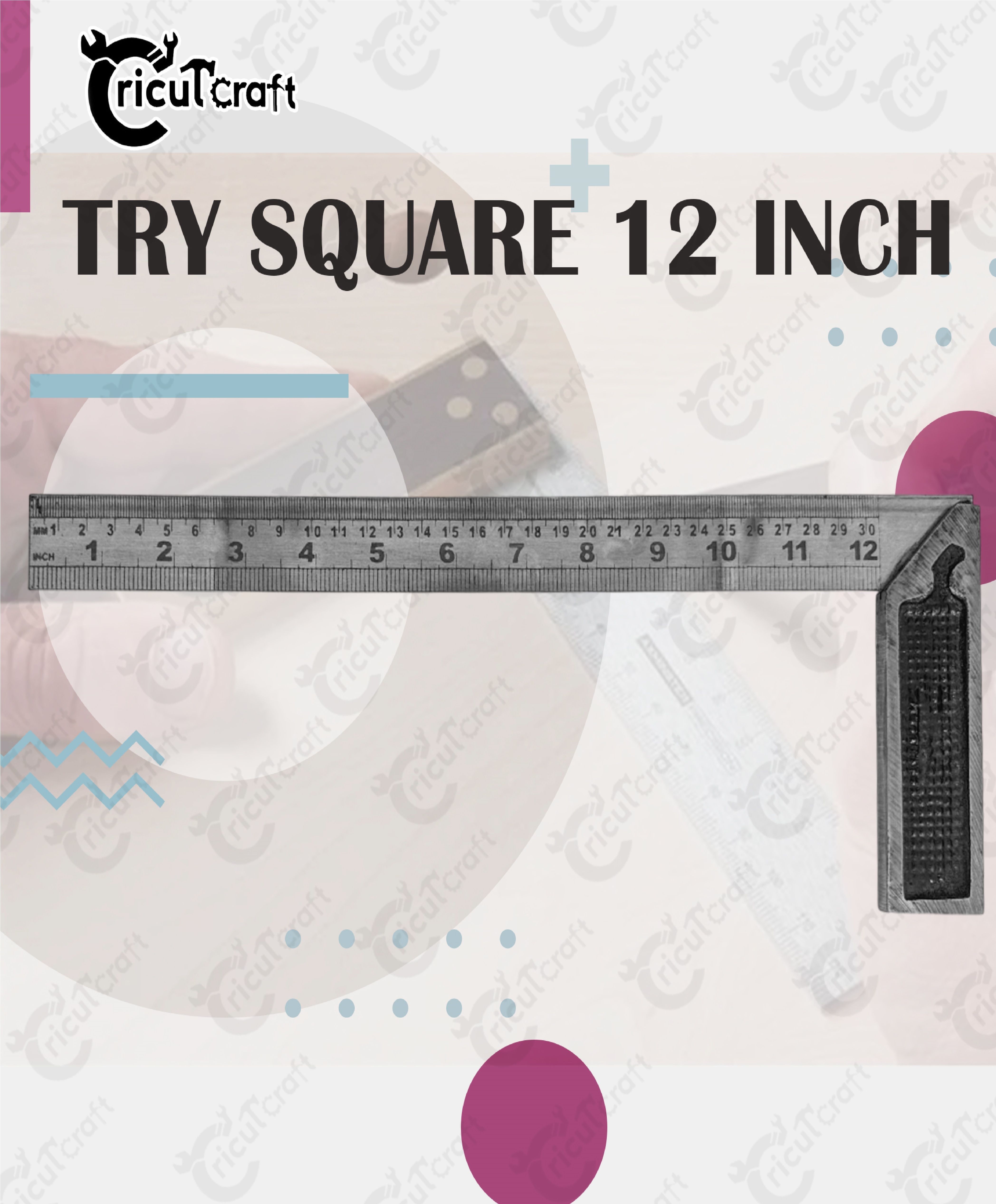 Carpenter try square 12inch steel ruler scale heavy duty 90 degree GU_12_INA Tri-Square-image-47