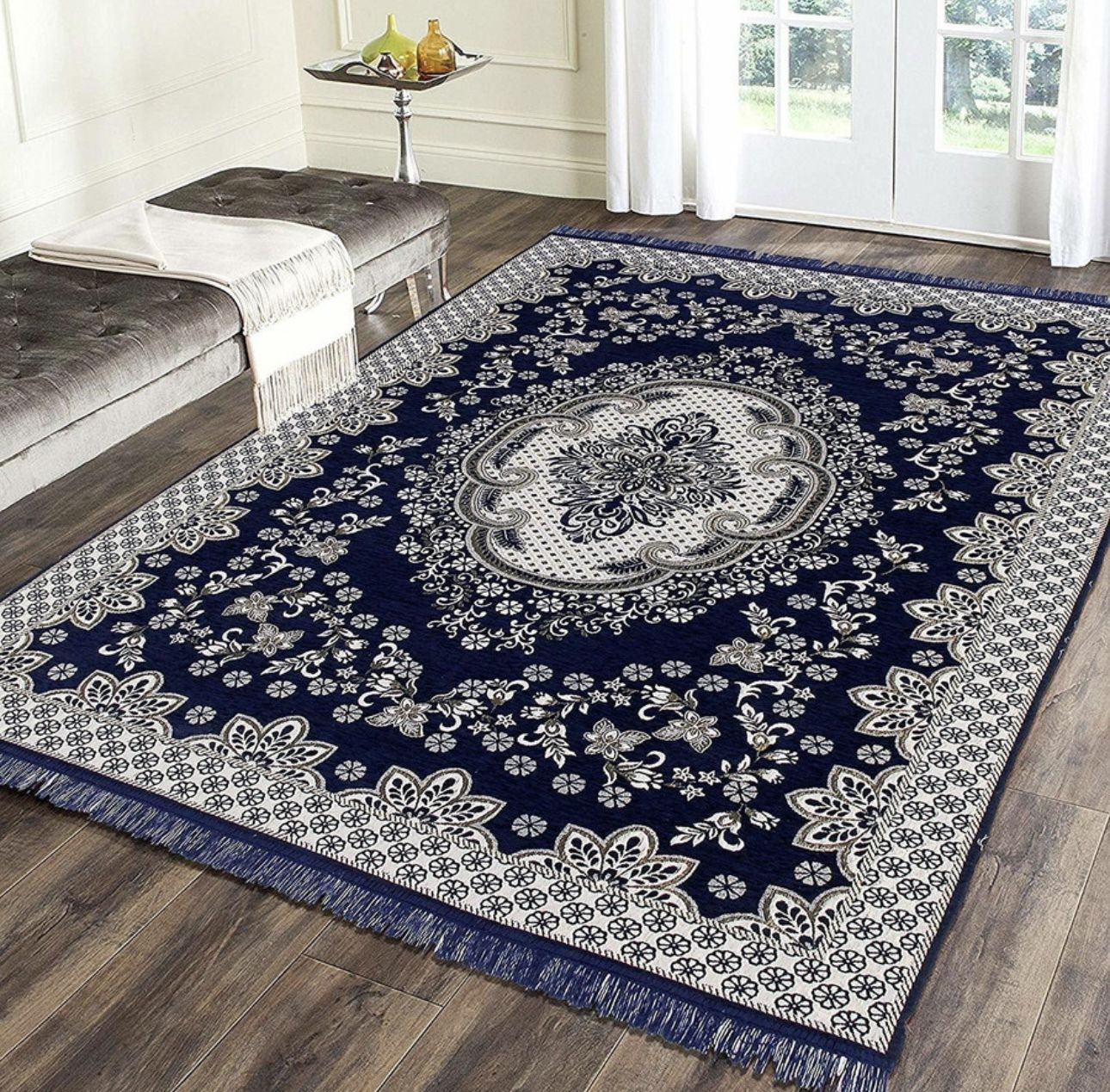 flipkart smartbuy Dark Blue Cotton Carpet-picture-21