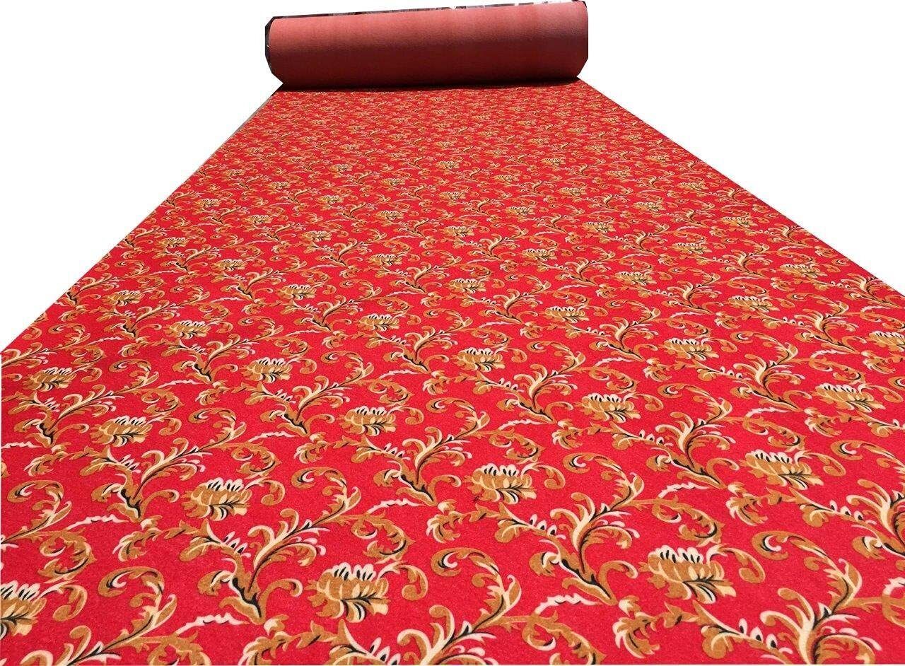 Red, Beige Synthetic Carpet