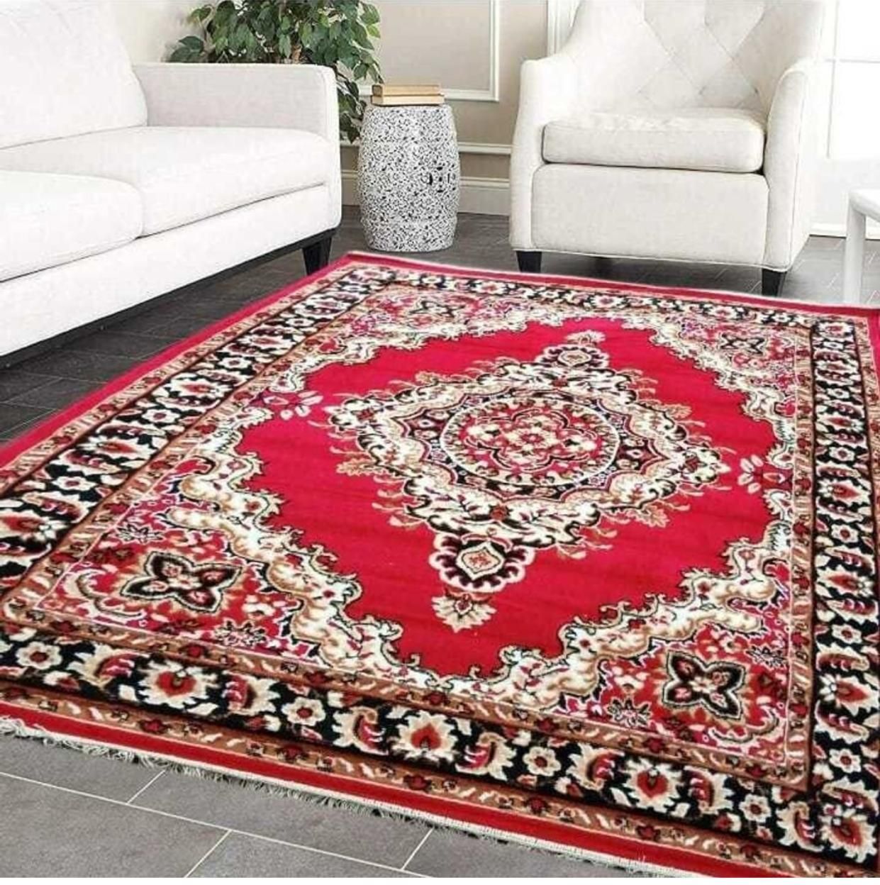 Red, Beige Acrylic Carpet