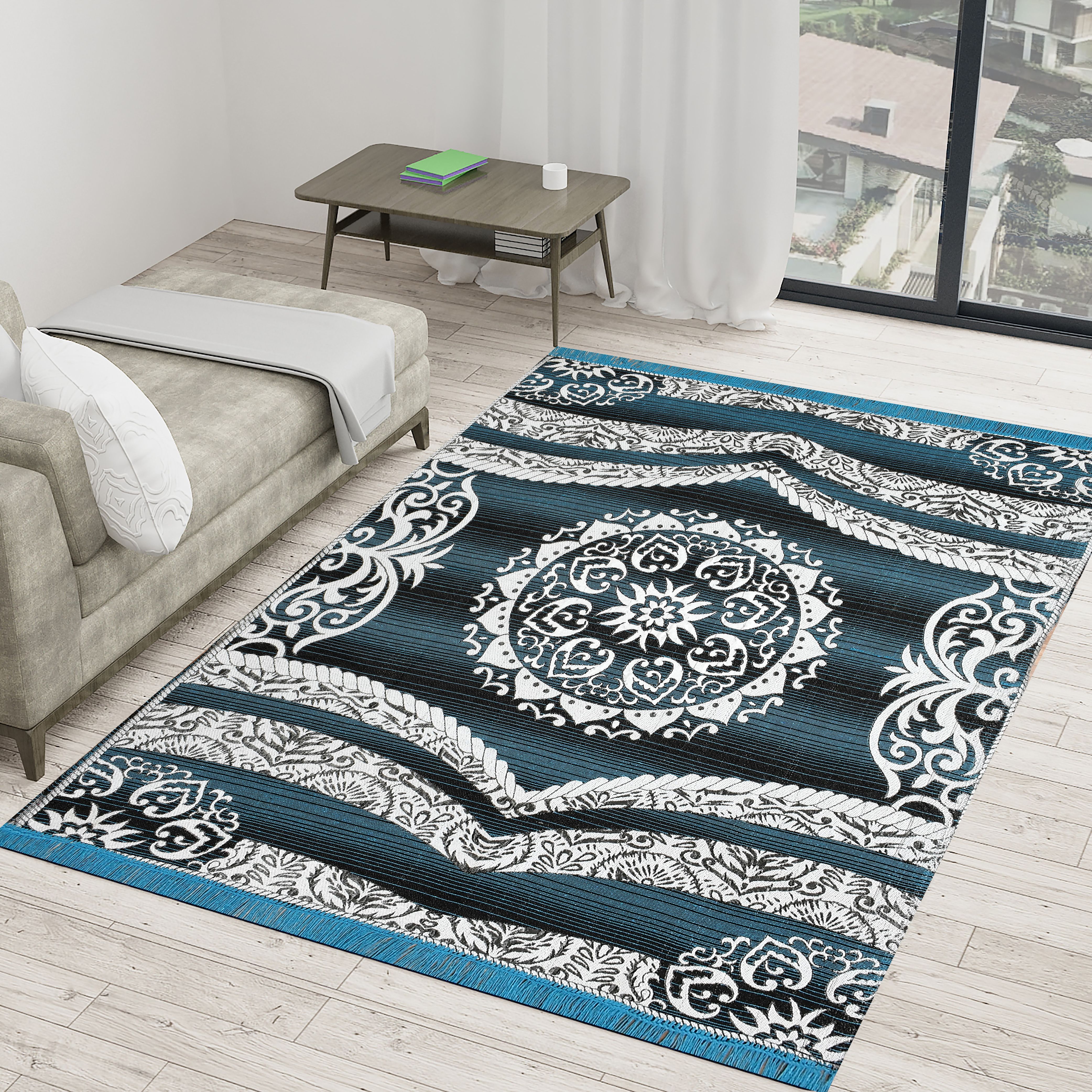 Black, Light Green Cotton Carpet-image-35