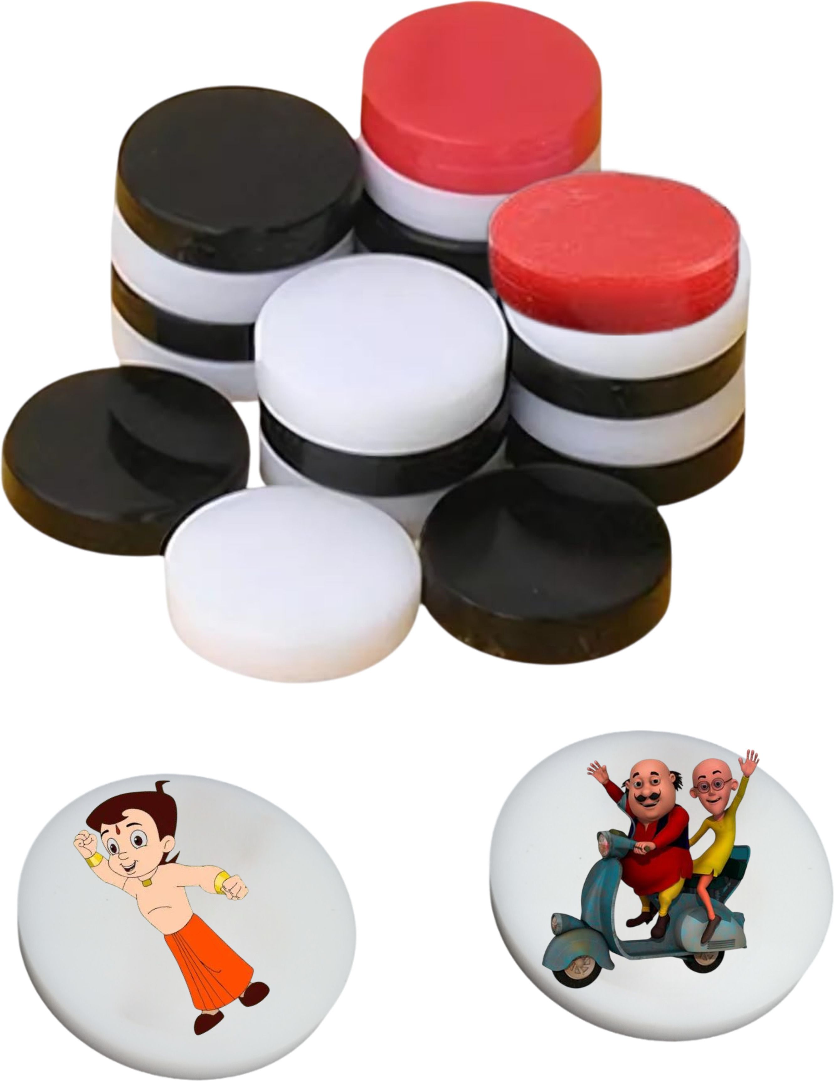 Carrom Board Coin Pawns and 2 Fun Magic Cartoon Strikers Carrom Pawns-image-15