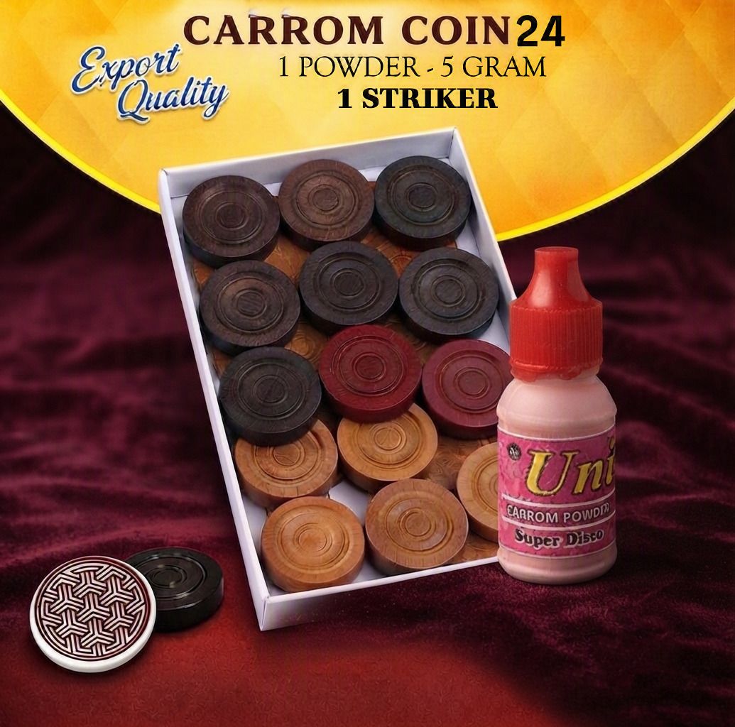pk15 WOODEN CARROM COINS WITH STRIKER AND POWDER Carrom Pawns-picture-41