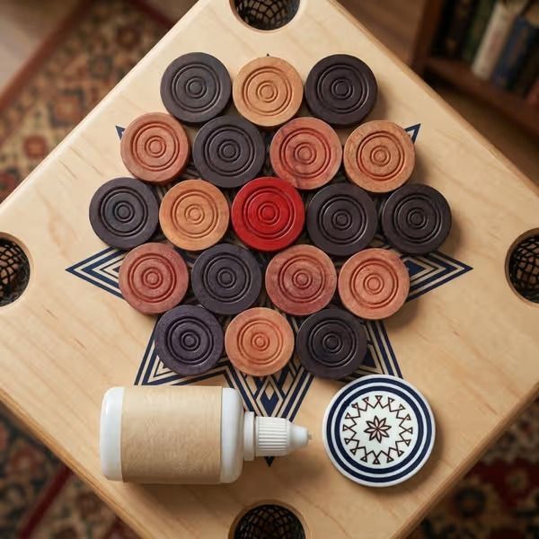 ssportshub Wooden Carrom Coins Set with Striker and Powder for Board Game Carrom Pawns-picture-17