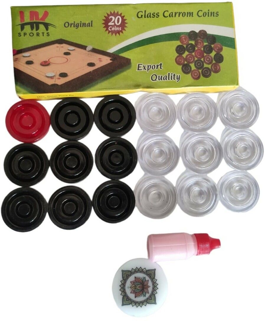 6mm Transparent Crystal Carrom Coins Set (Pack of 20) with Sticker and Powder Carrom Pawns-image-46