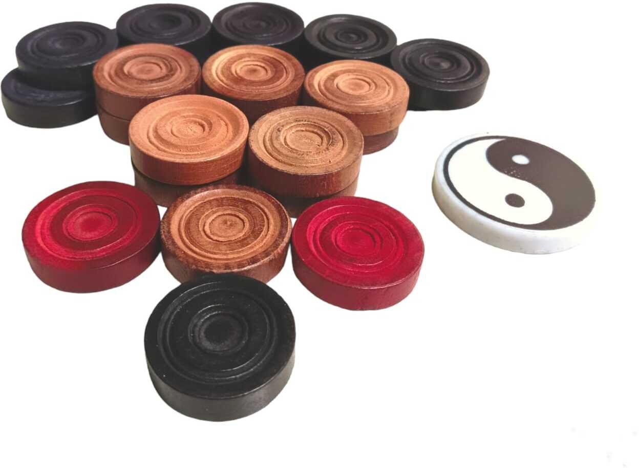 WOODEN CARROM GOTI (11 BLACK,11 BROWN,2 RED) WITH STRIKER Carrom Pawns-image-35