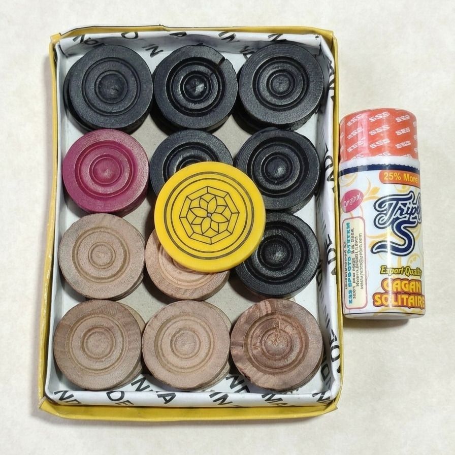 Wooden Carrom Coins (24 Coins) with 8mm Striker & Powder Carrom Pawns-image-38