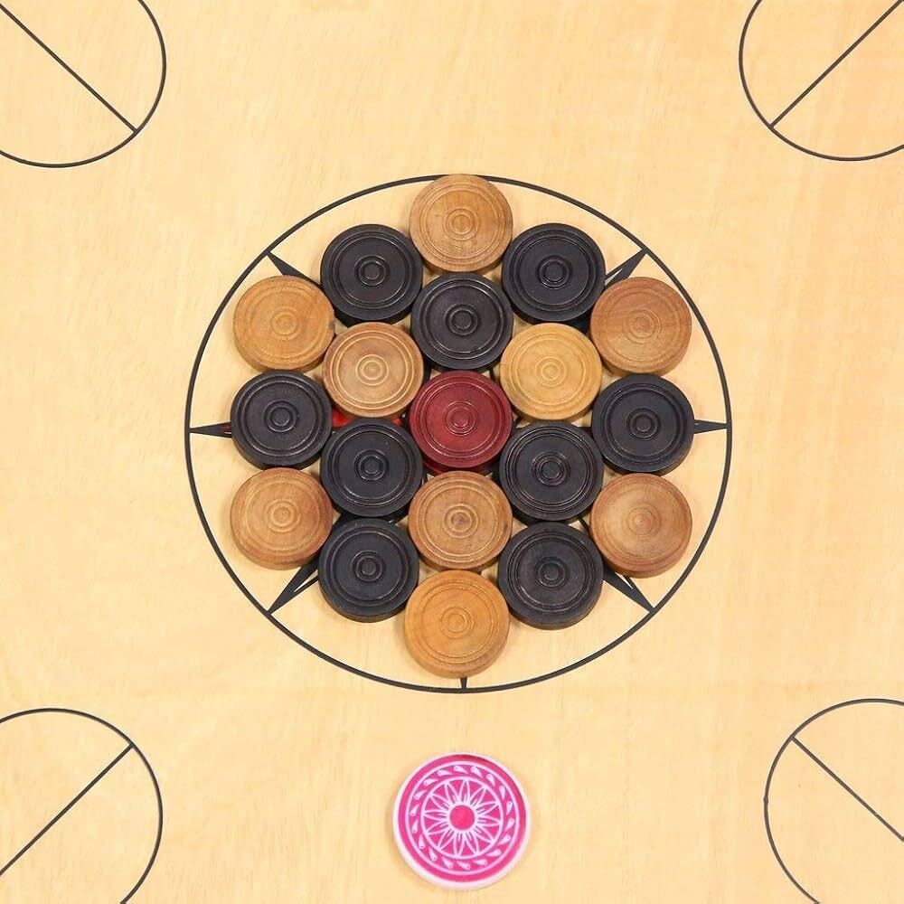 Wooden Carrom Board Coins, Striker and Powder - 24 Pieces for ‎6 months and up Carrom Pawns-image-6