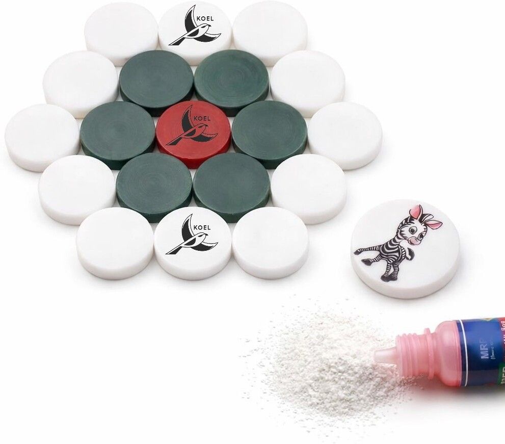 Sheet Carrom Coins Set (Pack of 19) with 1 Sticker and 1 Powder Carrom Pawns-image-1