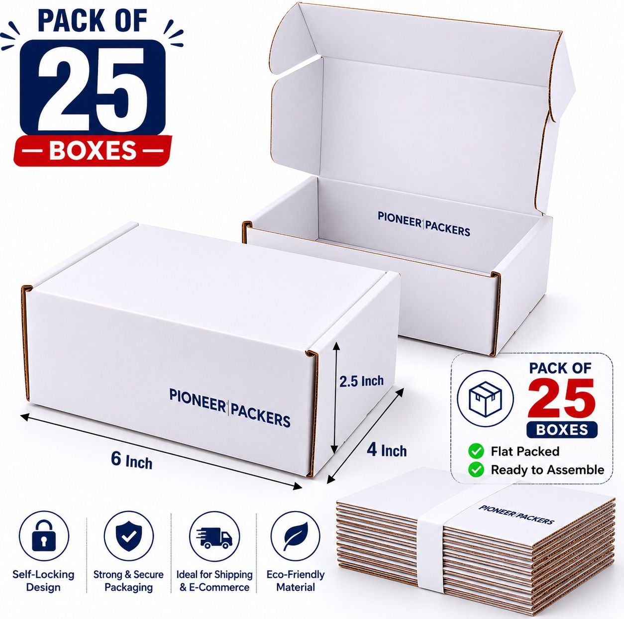 pioneer packers Self-Locking Fluted Carton Paper Mailer Box 6x4x2.5, For Shipping & E-Commerce, Corrugated Packaging Box-picture-12