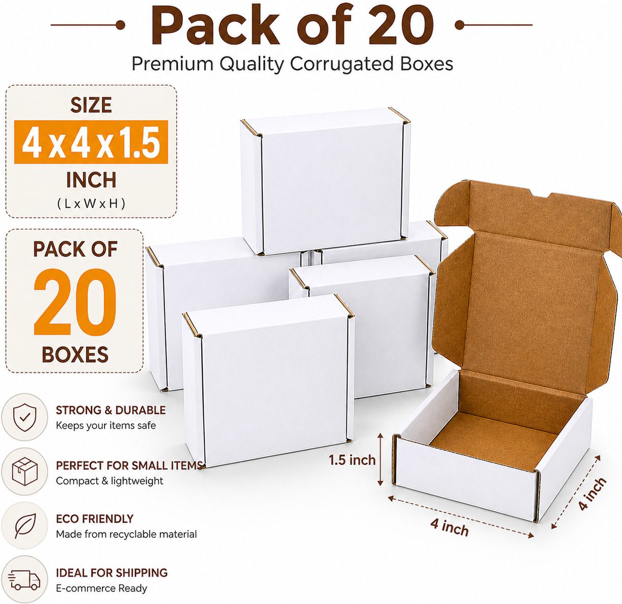 akash Corrugated Cardboard 3 Ply Mailer Box 4x4x1.5 Inch for Small Business, Jewellery and Gifts Packaging Box-picture-13