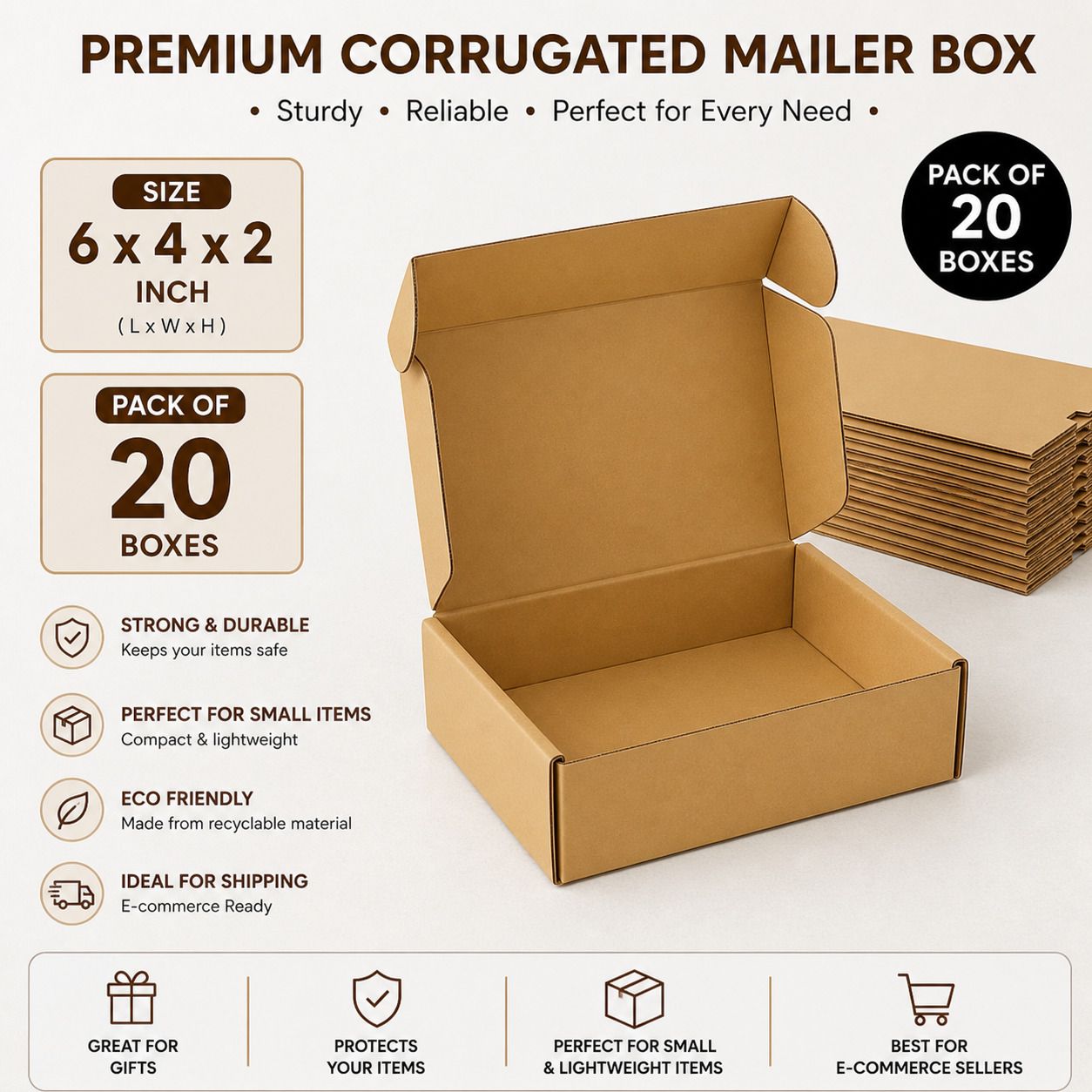 akash Corrugated Cardboard 3 Ply Mailer Box 6x4x2 Inch for Ecommerce, Gifts, Cosmetics & Small Business Packaging Box-picture-33