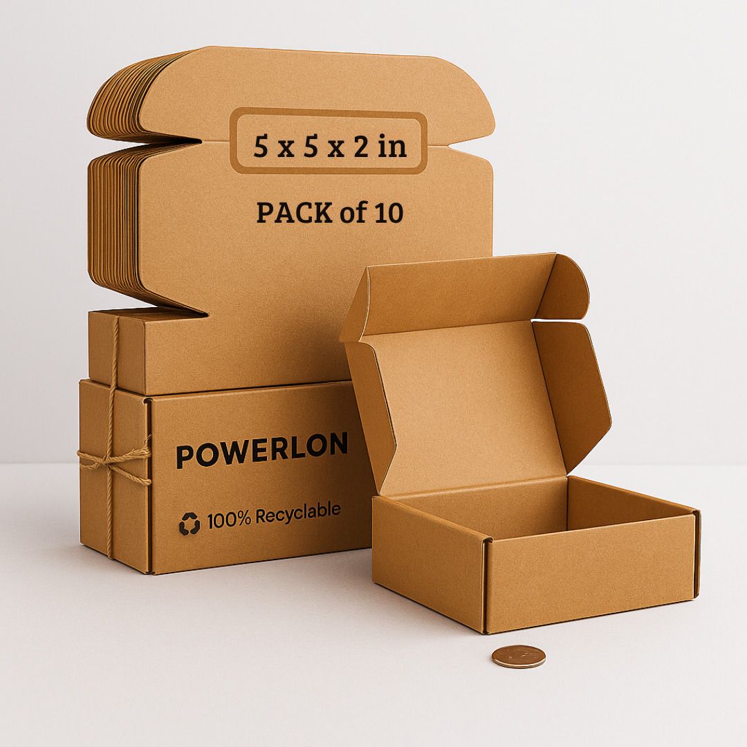 powerlon Corrugated Cardboard Flap Box|5x5x2 inch for Shipping & Courier|Small Items|Jewelry|Cosmetics|Gifts Packaging Box-picture-7