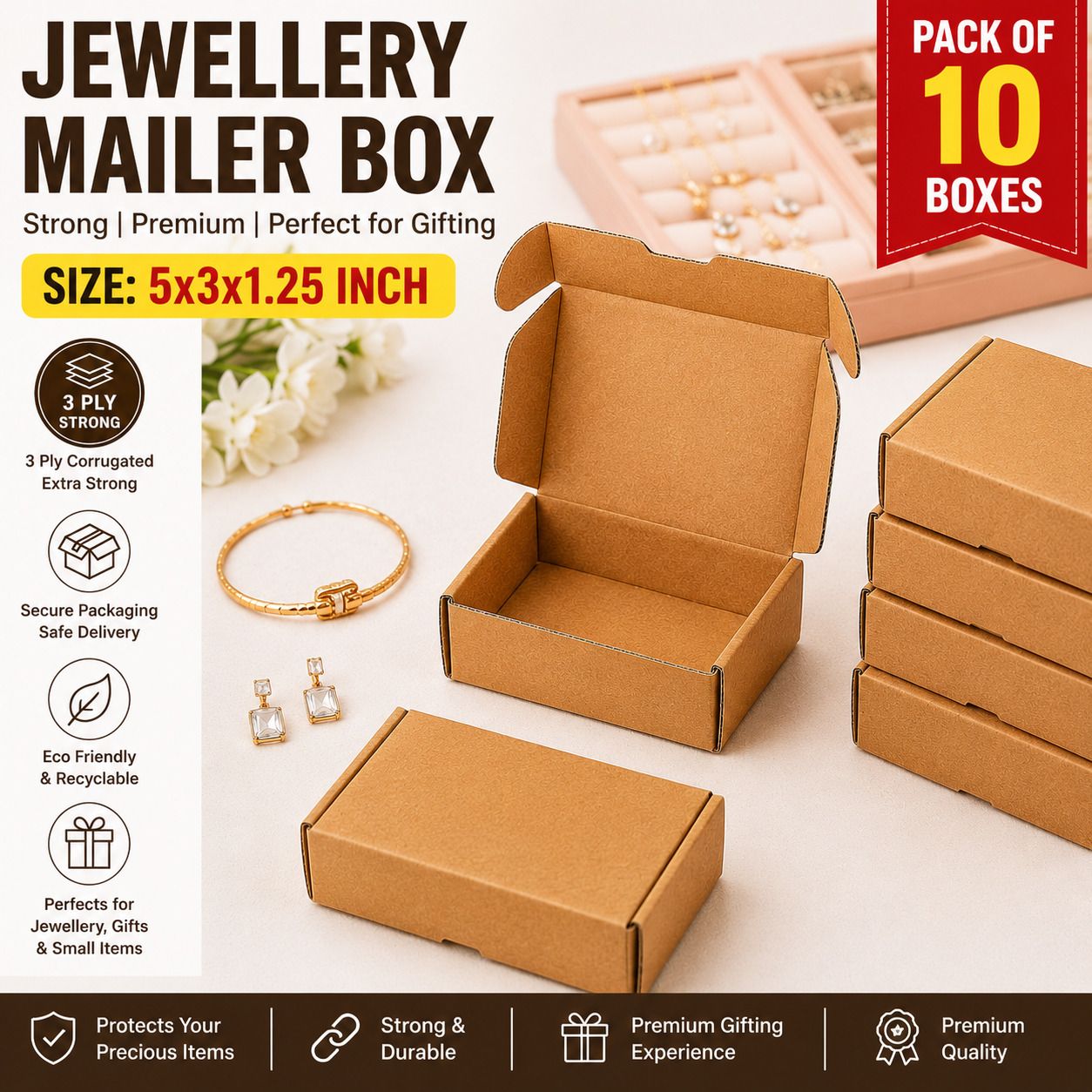 akash Corrugated Craft Paper Jewellery Mailer Box 5x3x1.25 In, for Earrings, Rings, Necklaces, Pendants & Gifts Packaging Box-picture-39