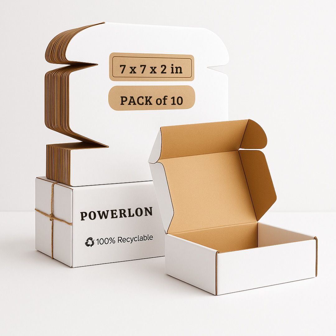 powerlon Corrugated Cardboard Flap Box 7x7x2 inch | Packaging Box for Shipping,Gifts,Cosmetics|Small Ecommerce Packaging Box-picture-21