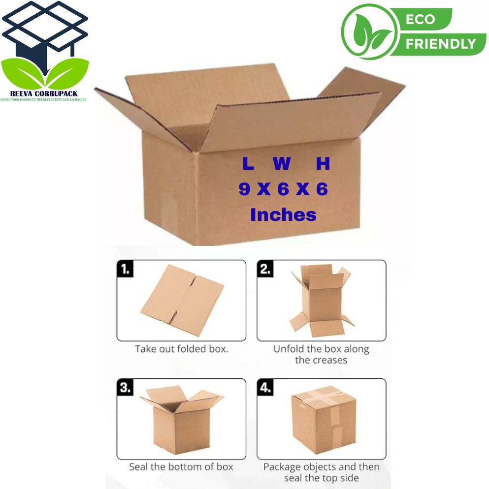 reeva corrupack Corrugated Cardboard, Craft Paper, Paper 9 x 6 x 6, 3 Ply Box, Packing, Moving, Shipping, Gifting, Multi Propose Use, Pack of 10 Packaging Box-picture-43