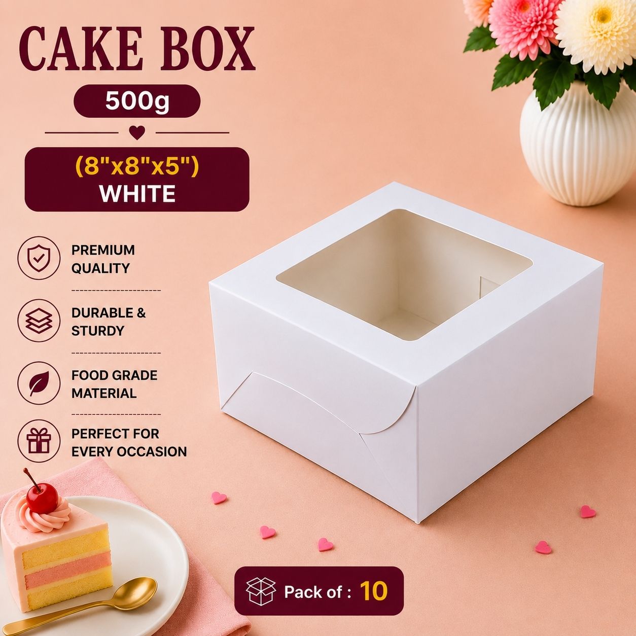 Cake Box Paper Cake Packaging Birthday box, Bakery packaging, Home bakers, Window cake box, 500gm cake Packaging Box-image-2