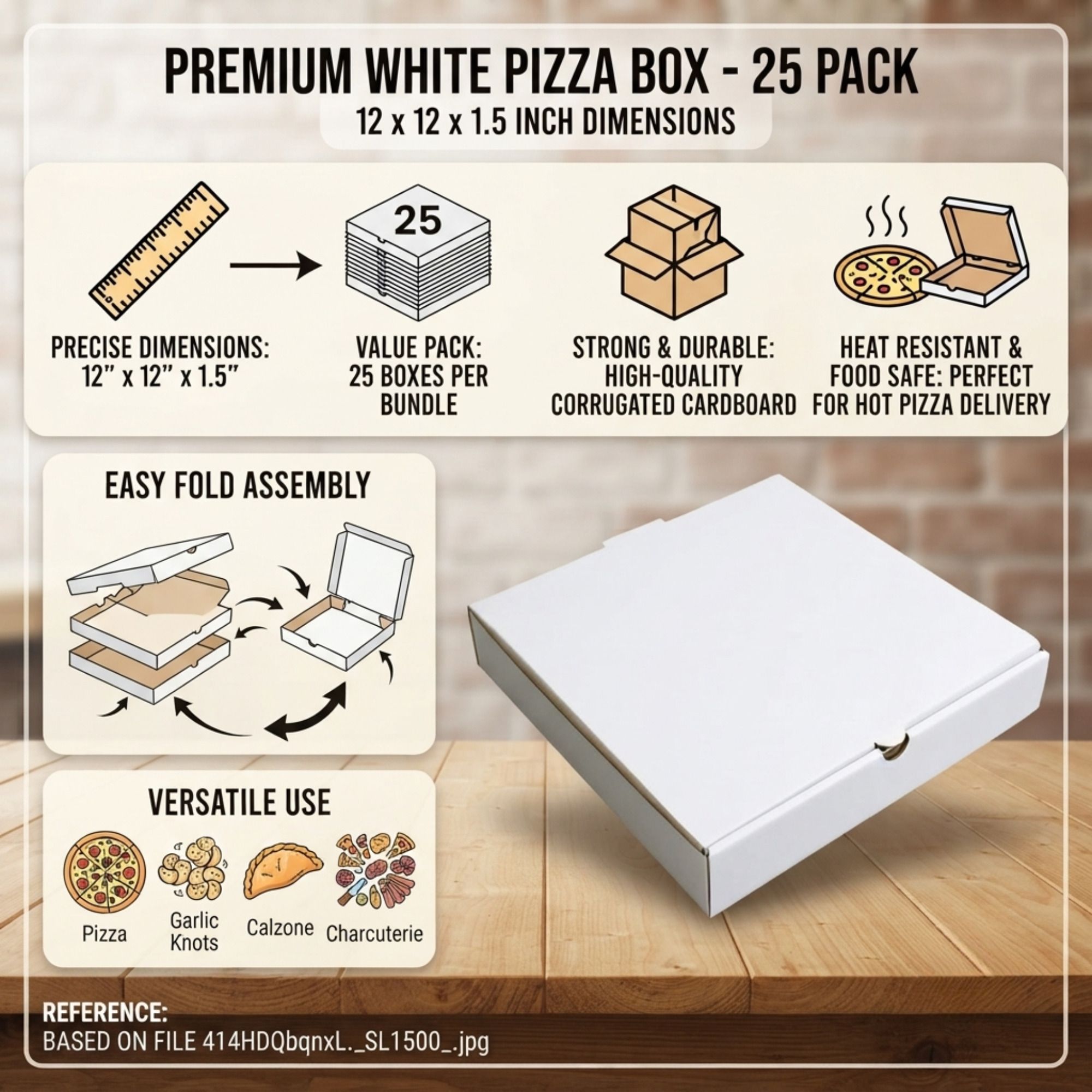 sanduuq Pizza Box Cardboard 12 X 12 X 1.5 INCH PIZZA BOX WHITE PREMIUM PIZZA BOX Packaging Box-picture-41