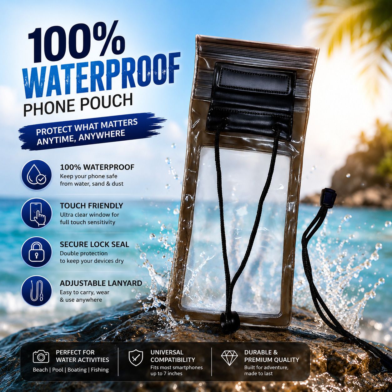 nicovo Pouch for Waterproof Mobile with Lanyard | Universal Transparent Phone Cover-picture-16