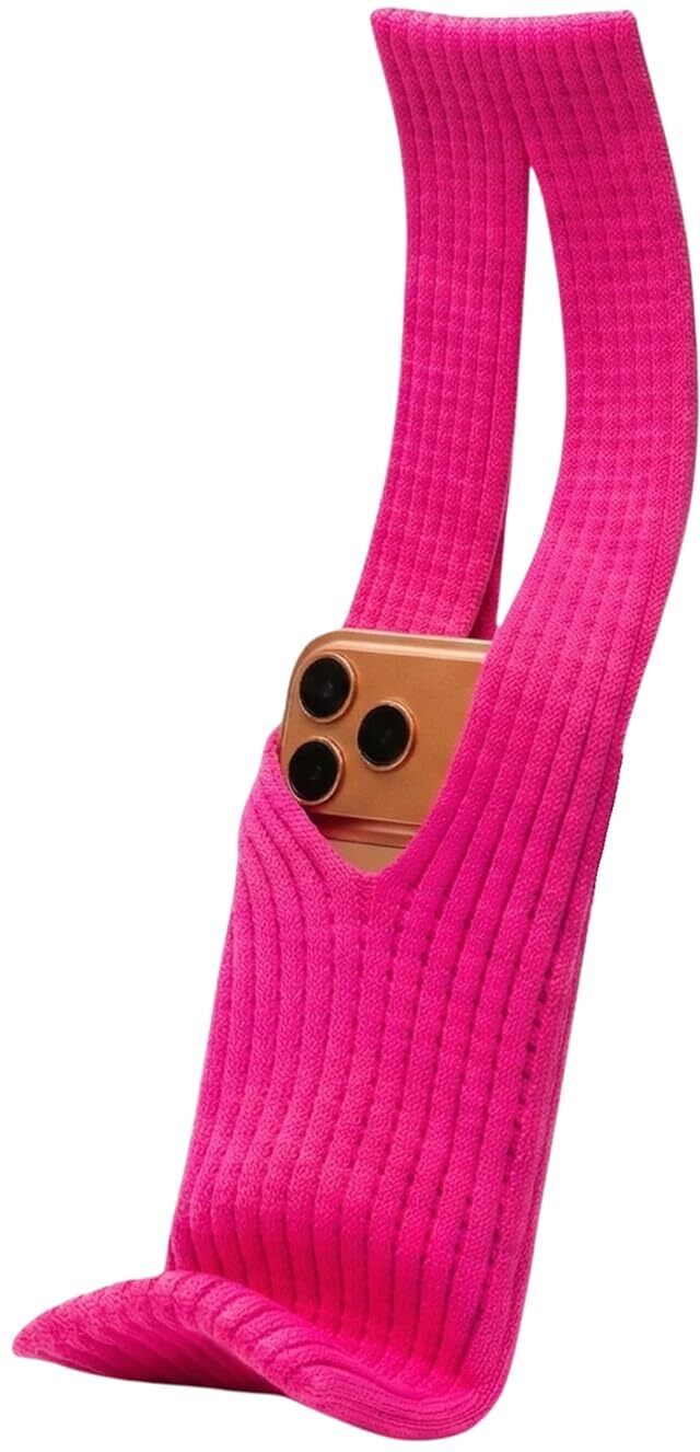 Pink Men & Women Sling Bag Mobile Phone Pocket 3D Knitted Scarf Phone Holder Sleeve, Unisex,Size (40cm) S02-image-18